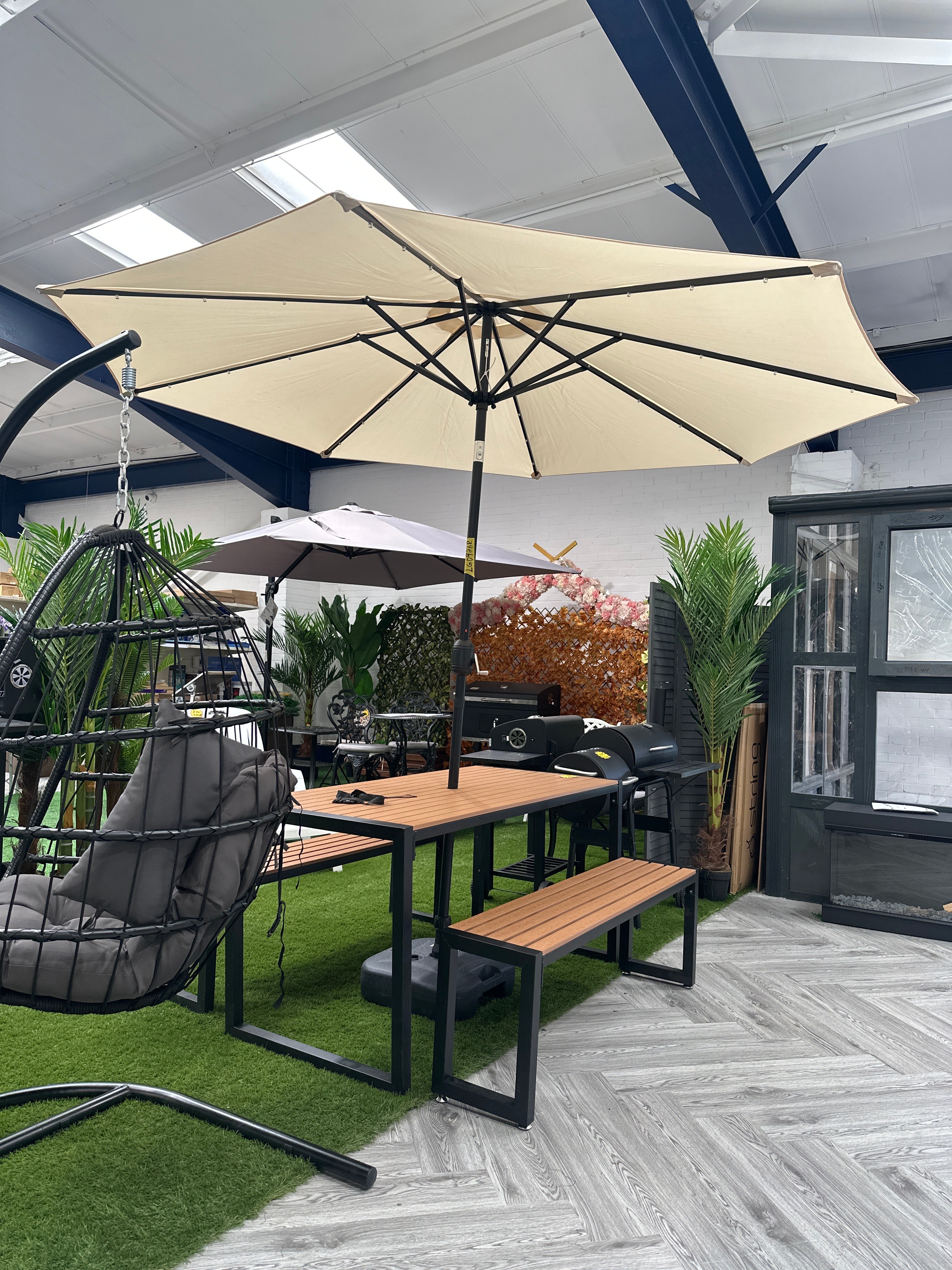 3M x 2.4M Sunshade Parasol Outdoor Garden Umbrella with Solar LED Lights