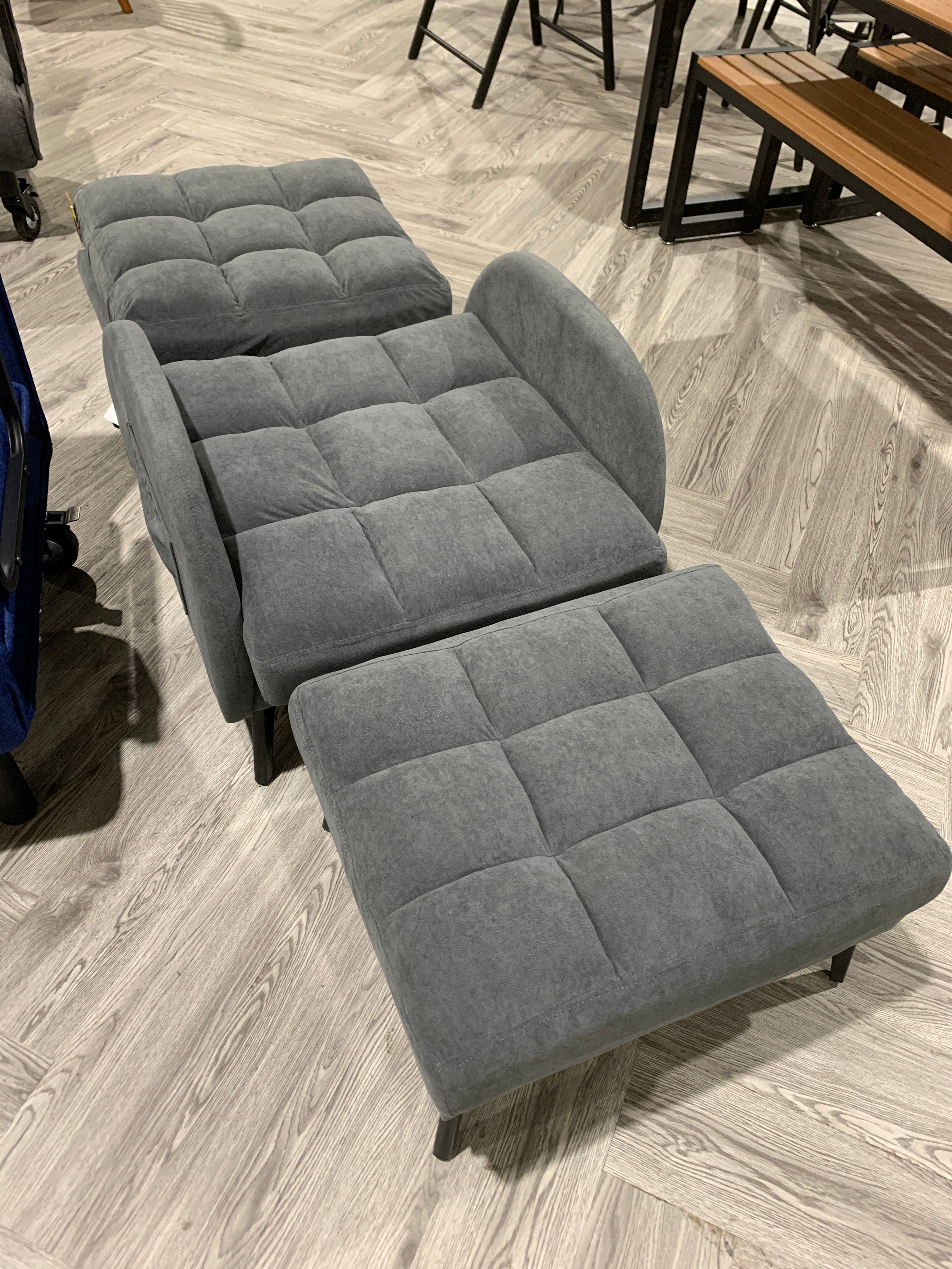 Grey Leisure Recliner and Footstool Set with Metal Legs