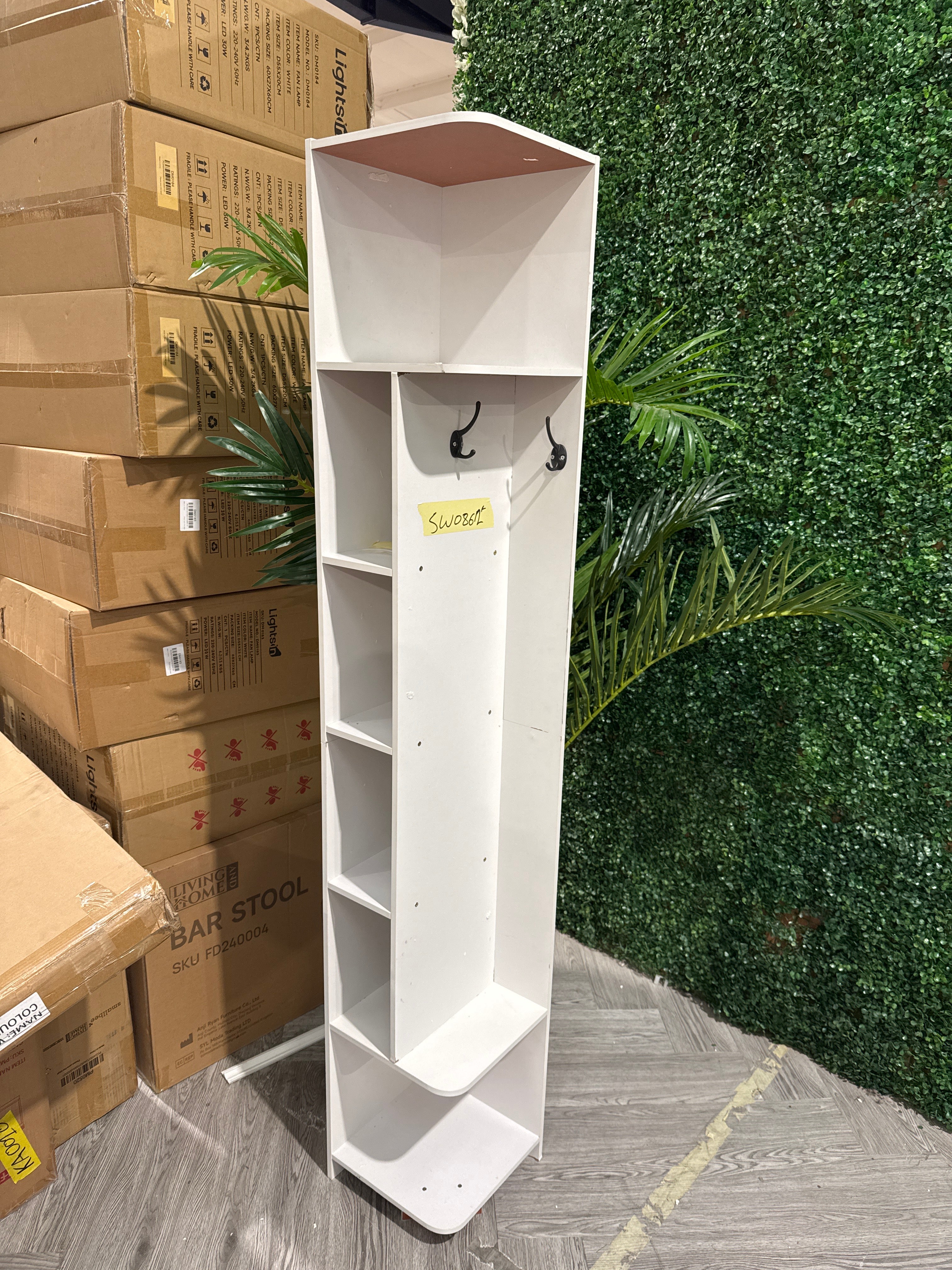 Open Style Corner Rack with Hooks White