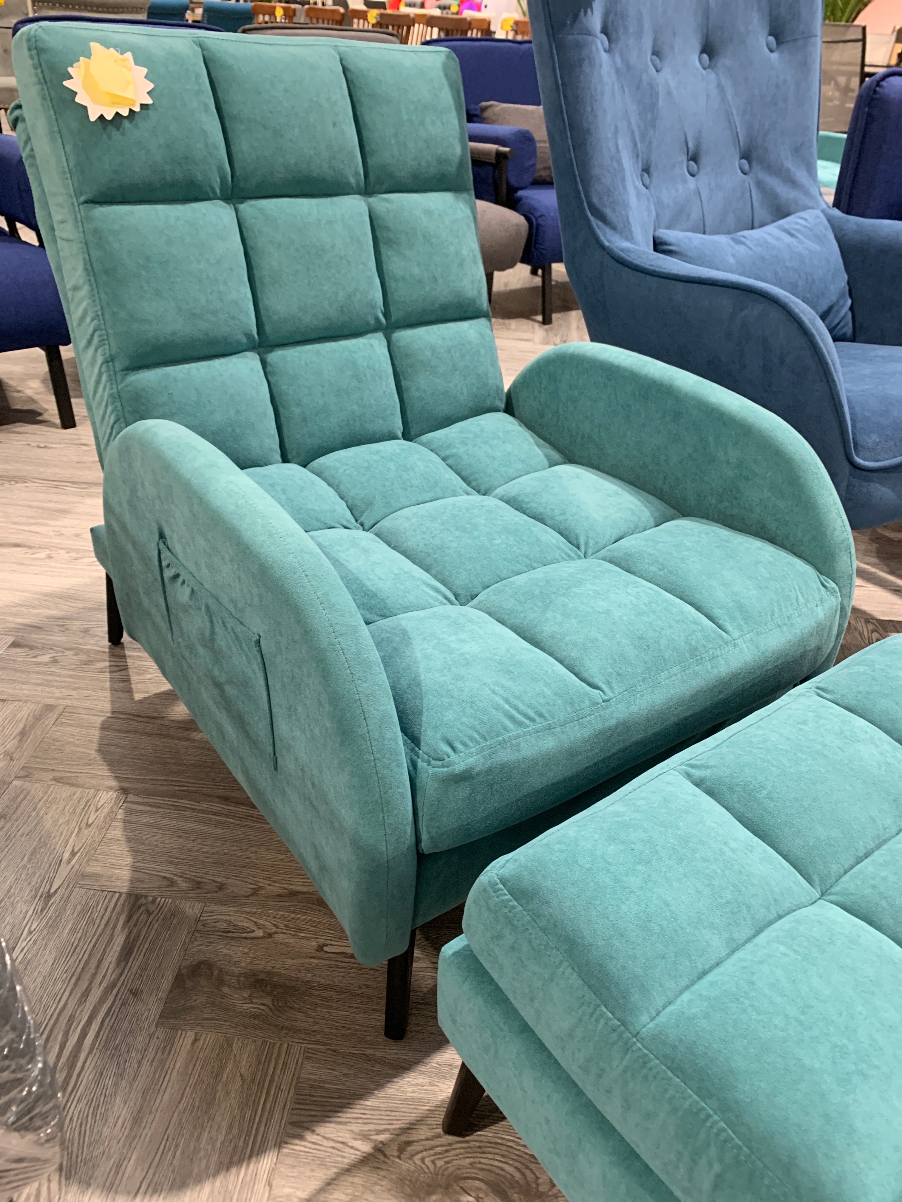 Teal Leisure Recliner and Footstool Set with Metal Legs 1pc