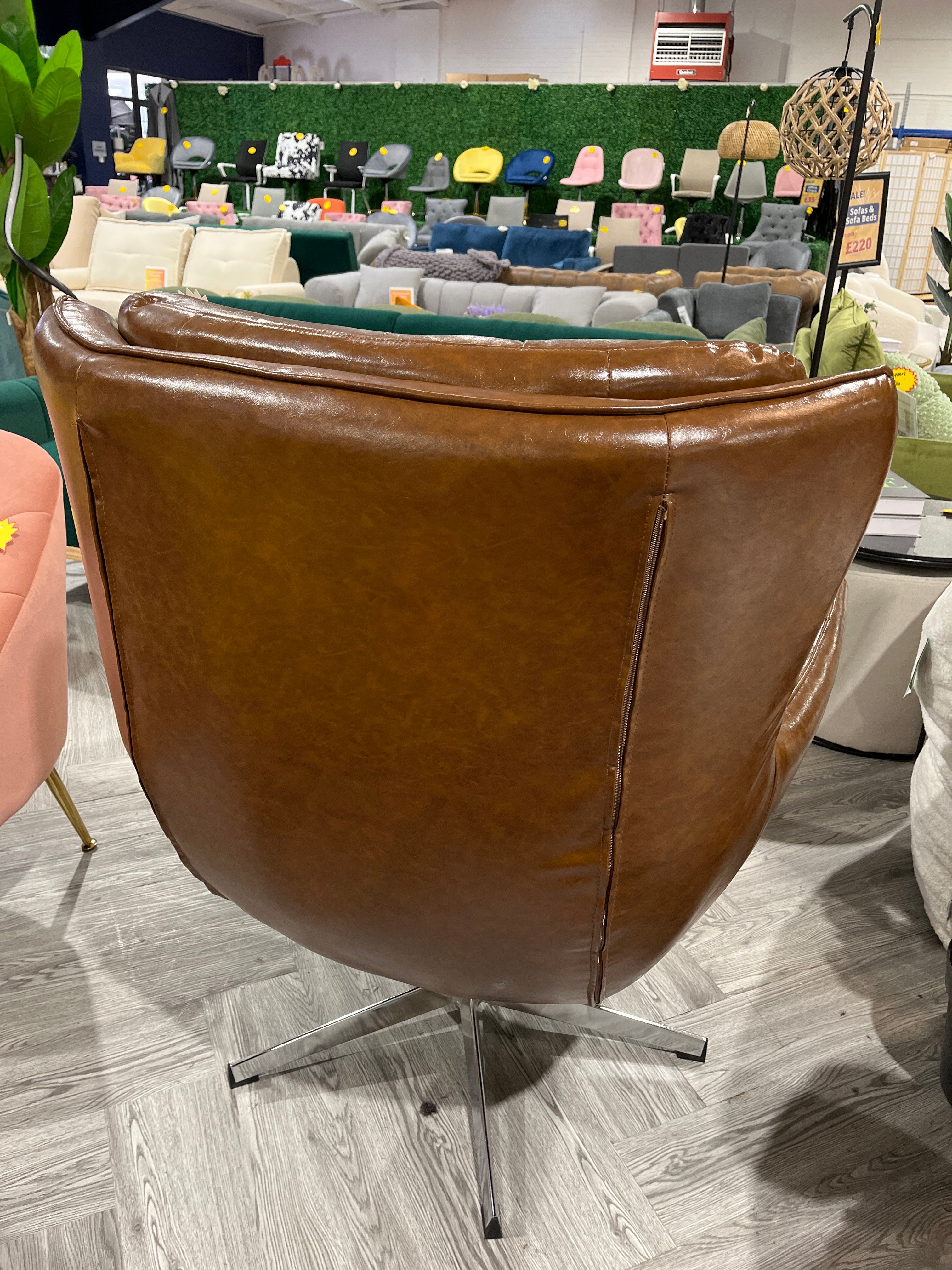 Swivel Leather Office Armchair Brown