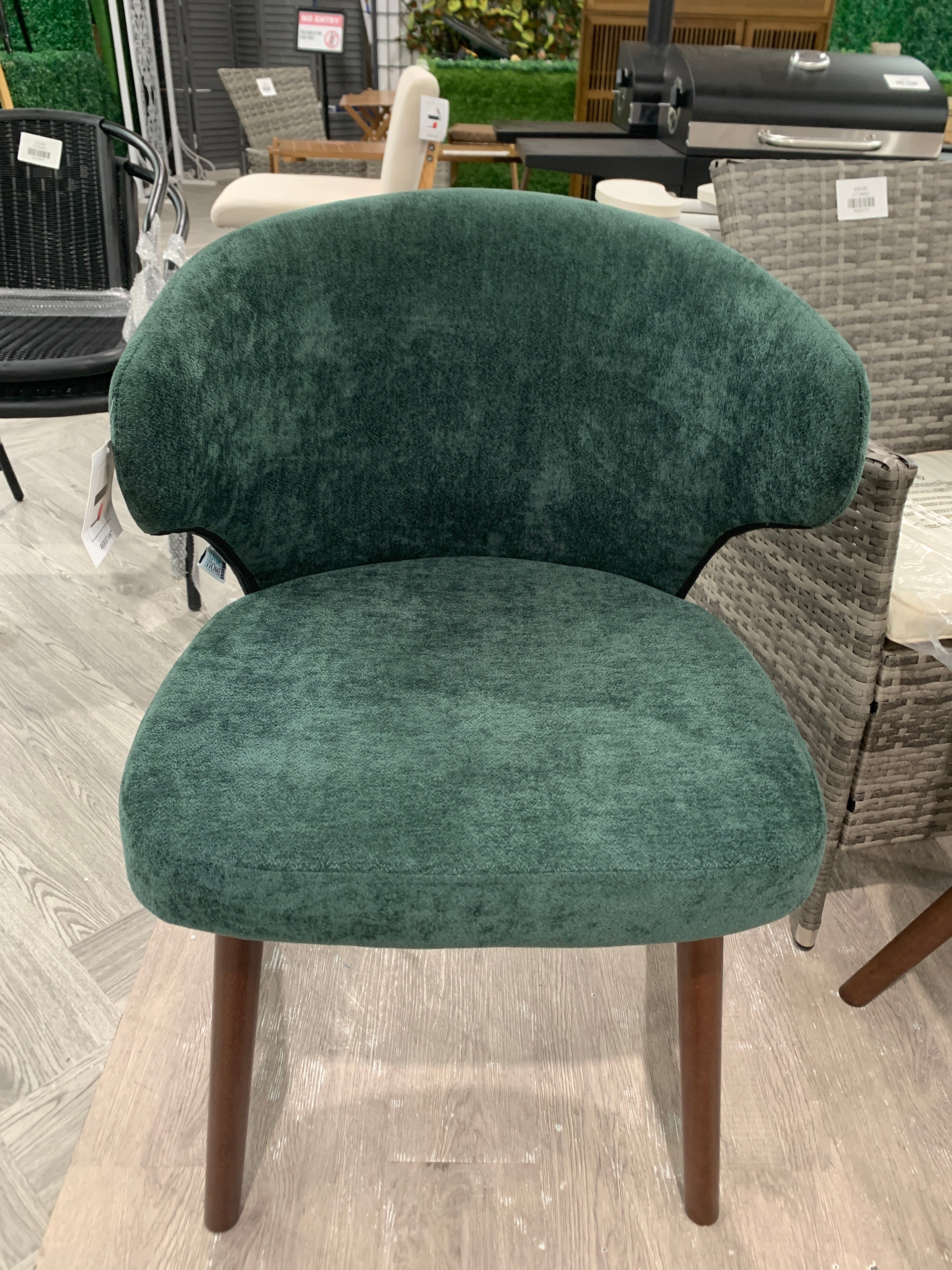 Chenille Upholstered Dining Chair with Wooden Legs Green 1PC