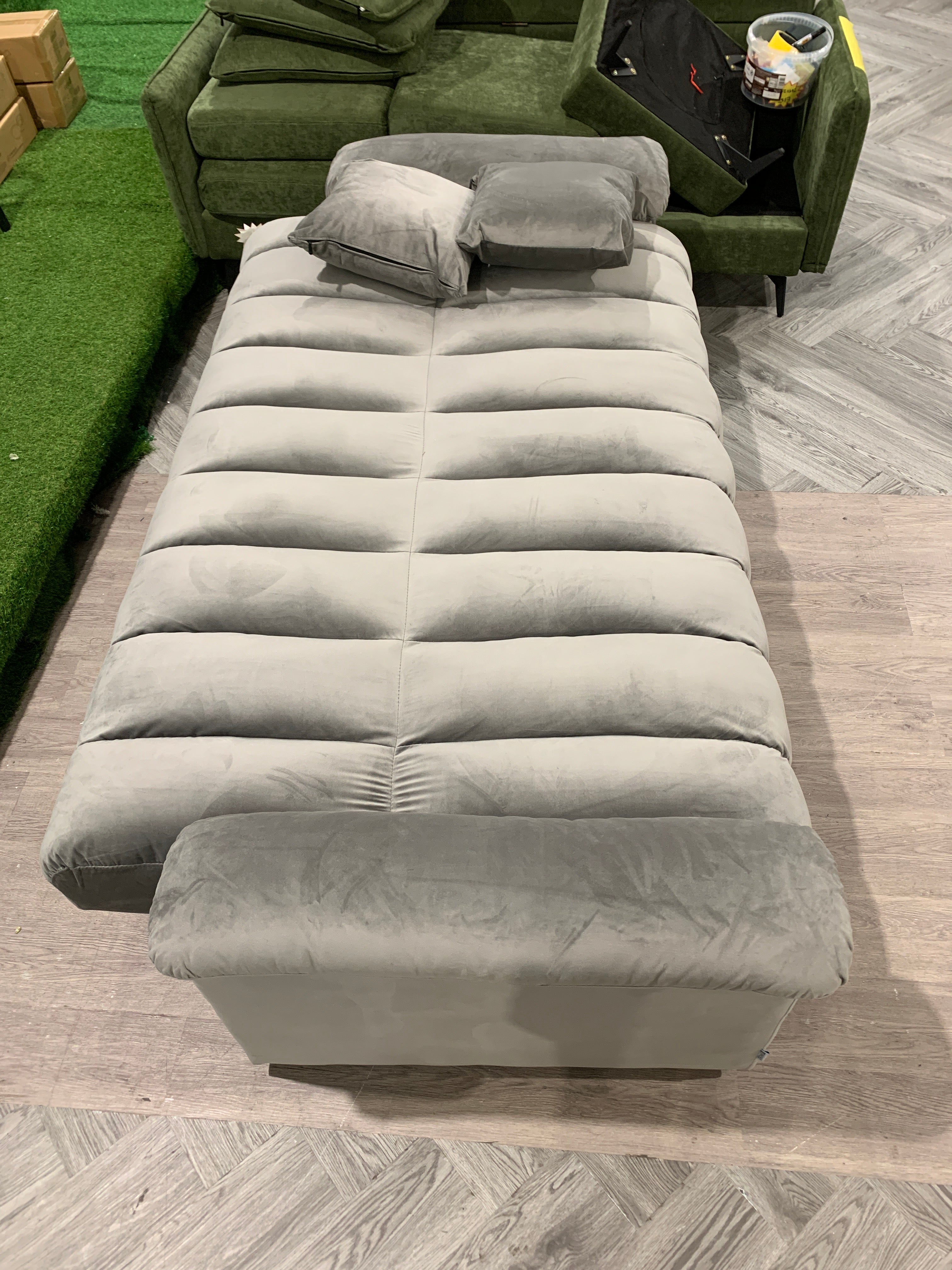 Velvet Upholstered Channel Sleeper Sofa Bed Grey