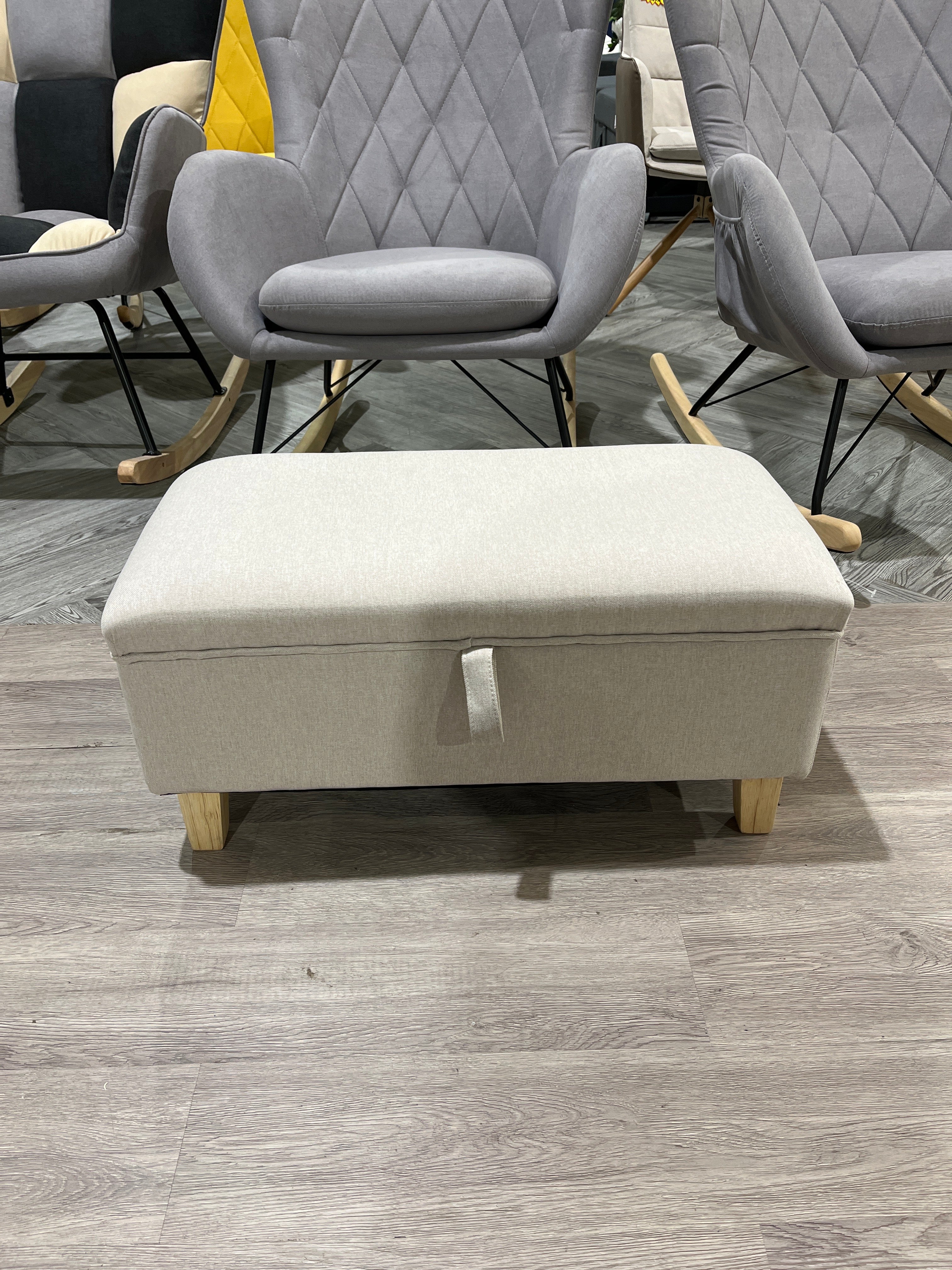 Linen Upholstered Storage Bench Ottoman Footstool Beige