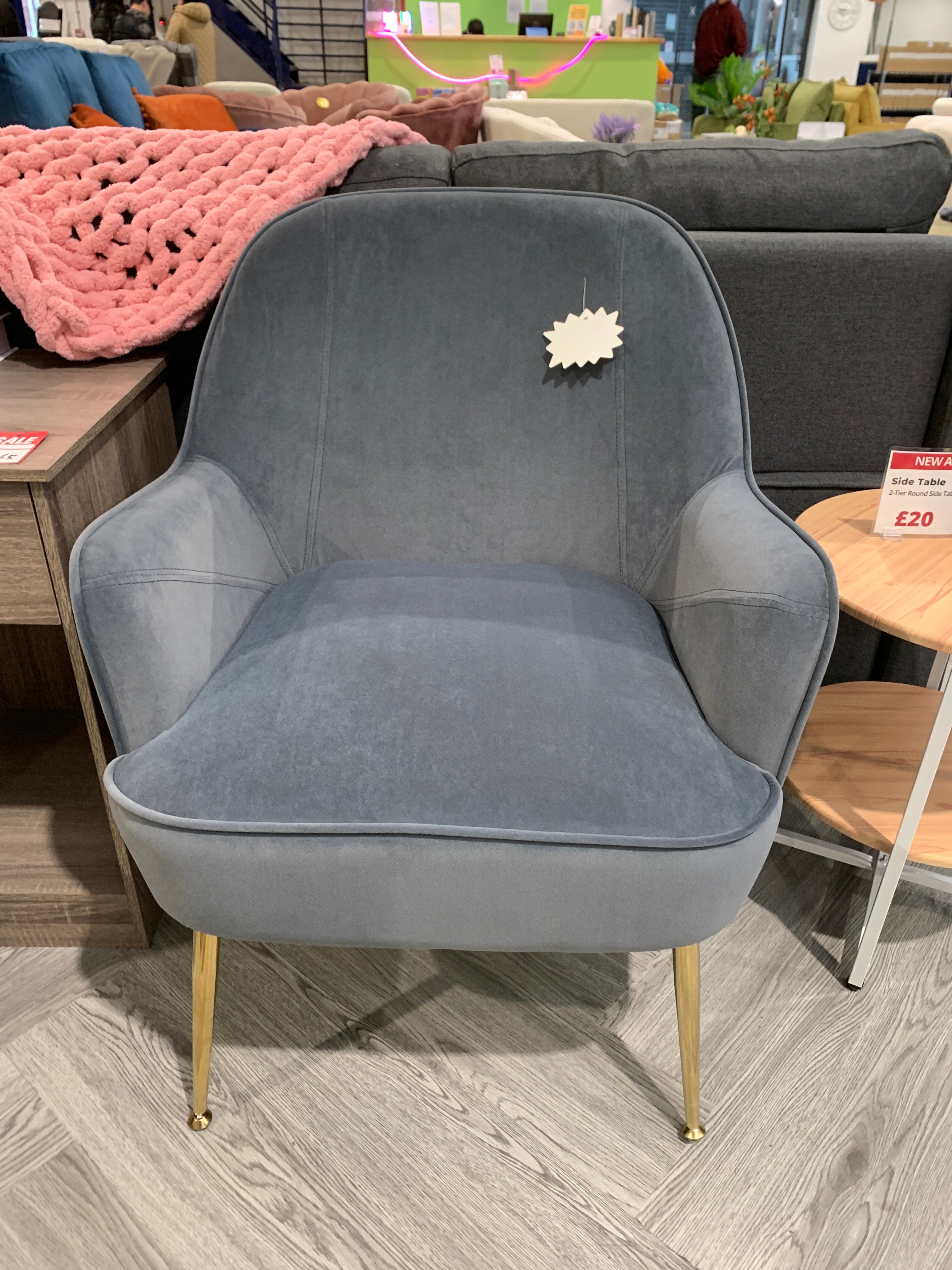 Grey Contemporary Upholstered Comfy Armchair with Gold-Plated Legs