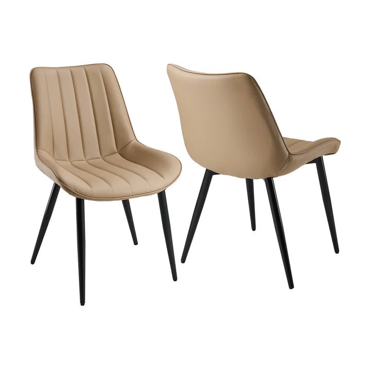 New Set of 2 PU Leather Upholstered Dining Chairs Taupe Brown