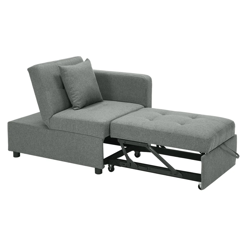 New Pull Out Linen Upholstered Sofa Bed with Throw Pillow Grey