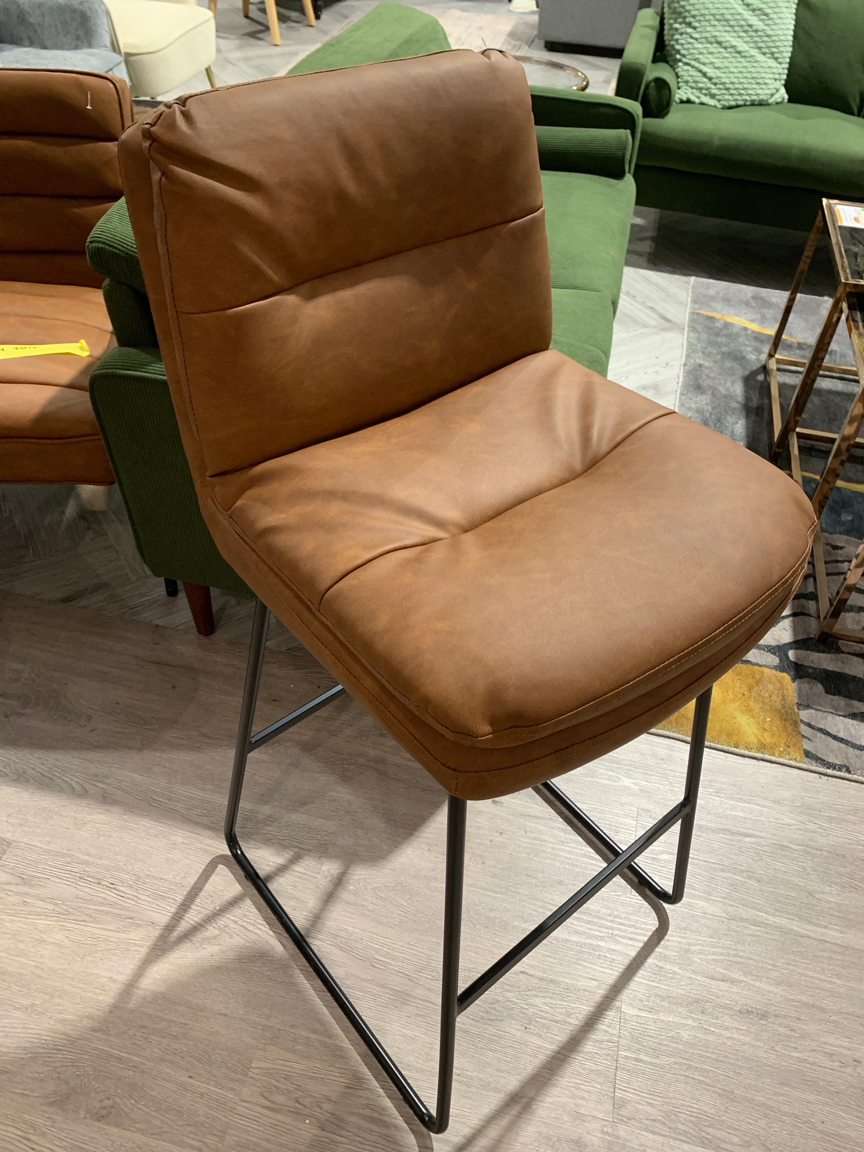 Faux Leather Bar Stool with Metal Base and Footrest Brown 1PC