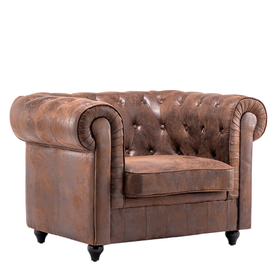 Mid-Century Leather Accent Wingback Chesterfield Armchair