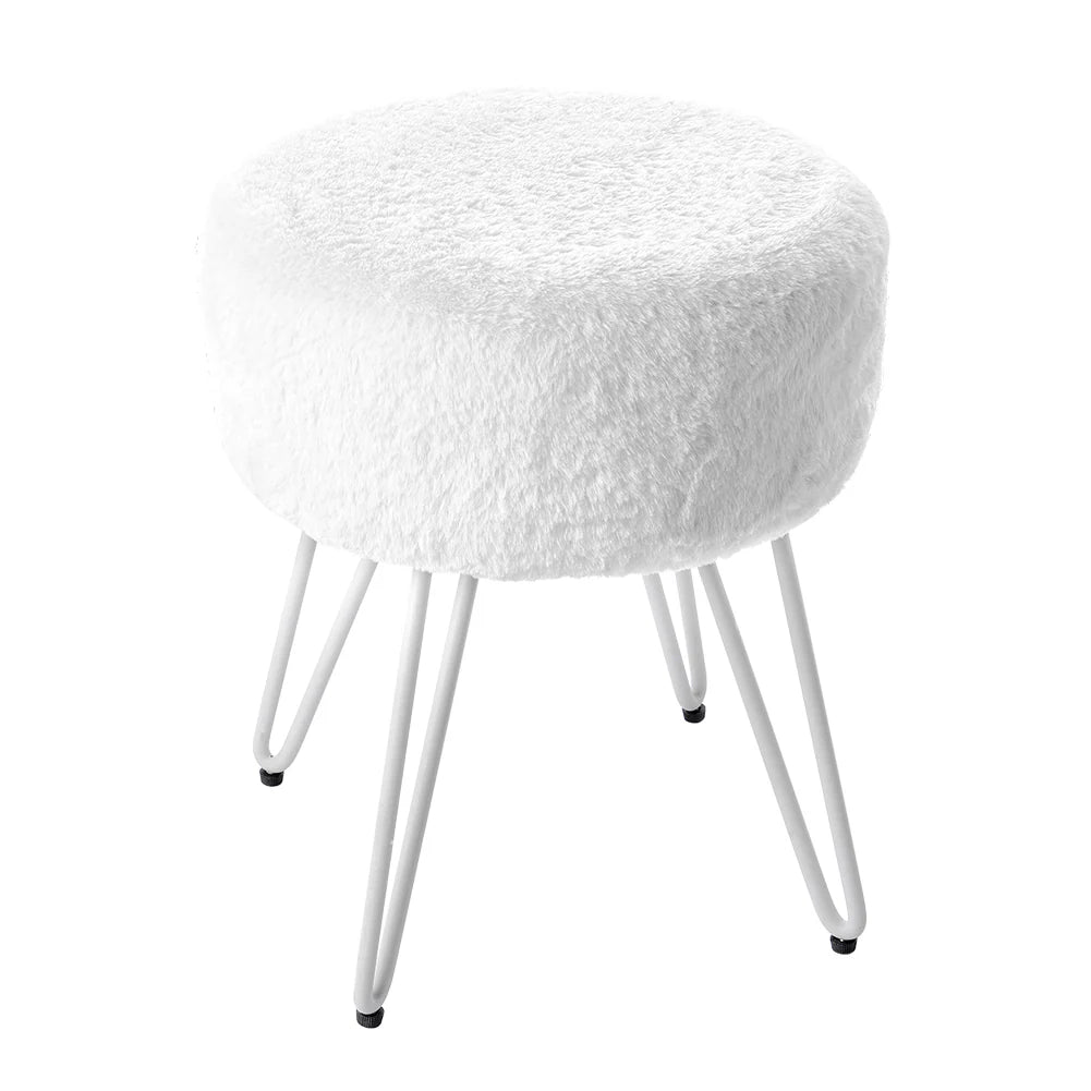 Faux Fur Upholstered Dressing Table Stool with Metal Legs White