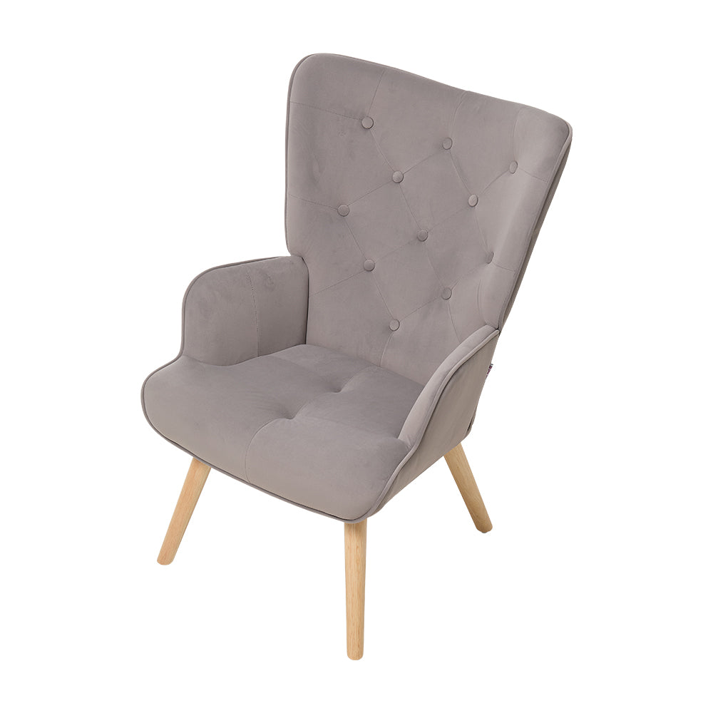 New Flannel Upholstered Tufted Lounge Chair with Wooden Legs Grey