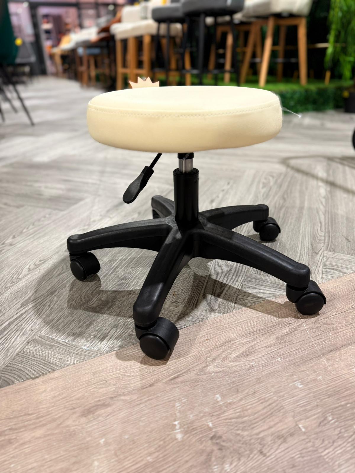 PU Leather Beauty and Barber Stool with wheels White