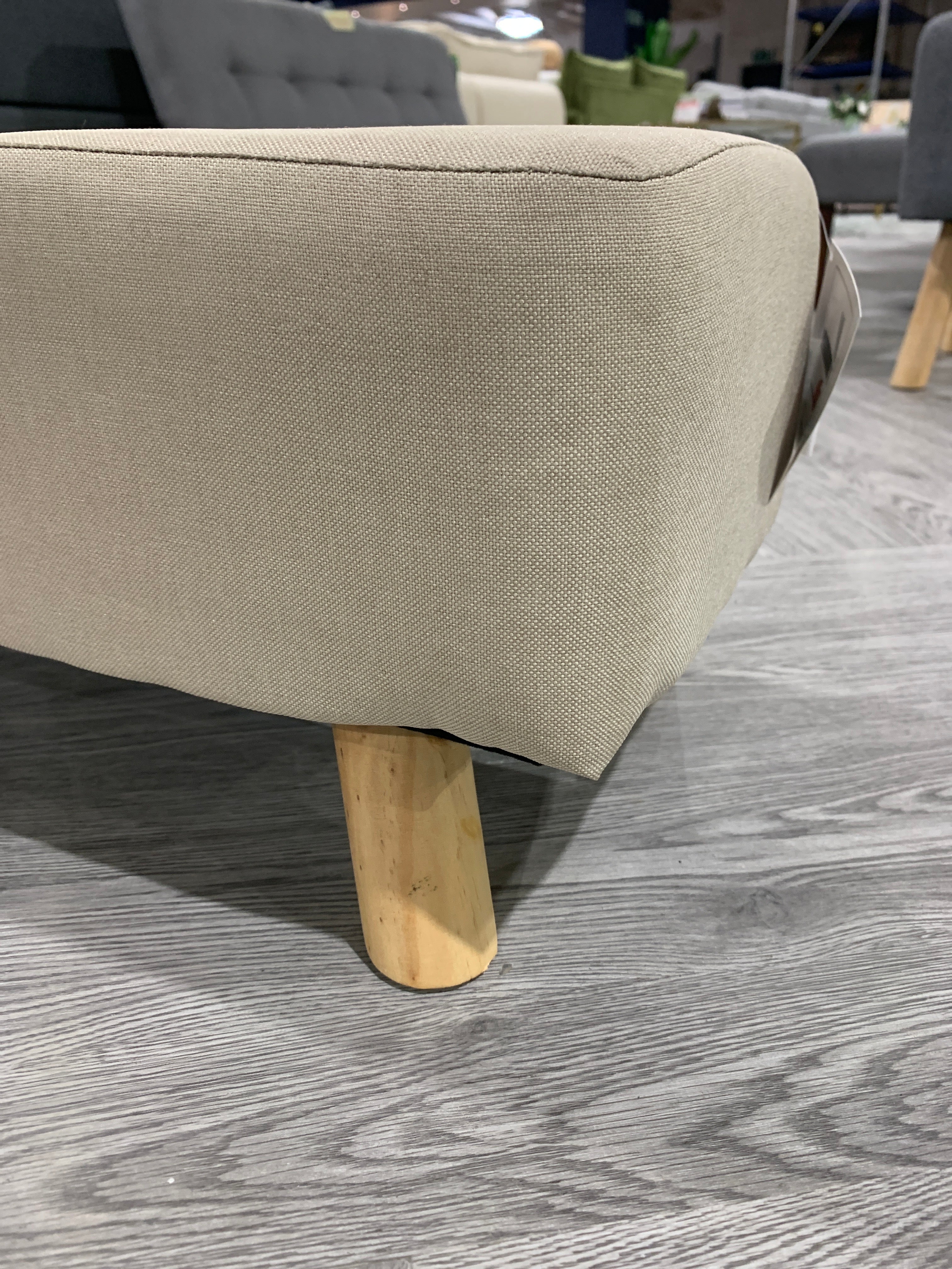 Tofu-shaped Footrest with Solid Wooden Legs Beige