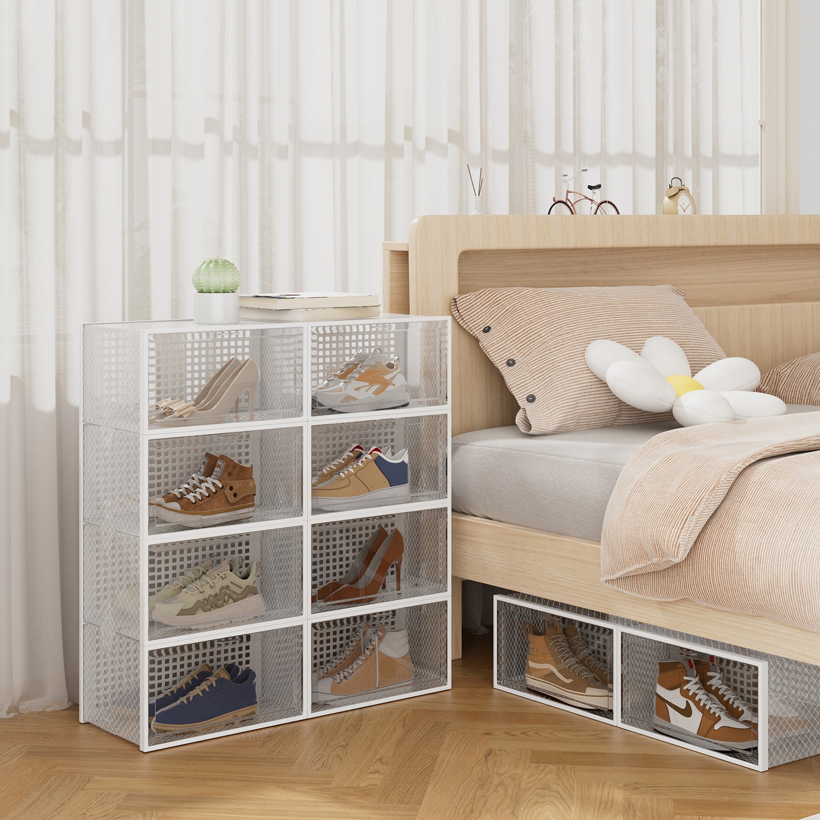 New 12 Pack White Stackable Foldable Plastic Shoe Boxes