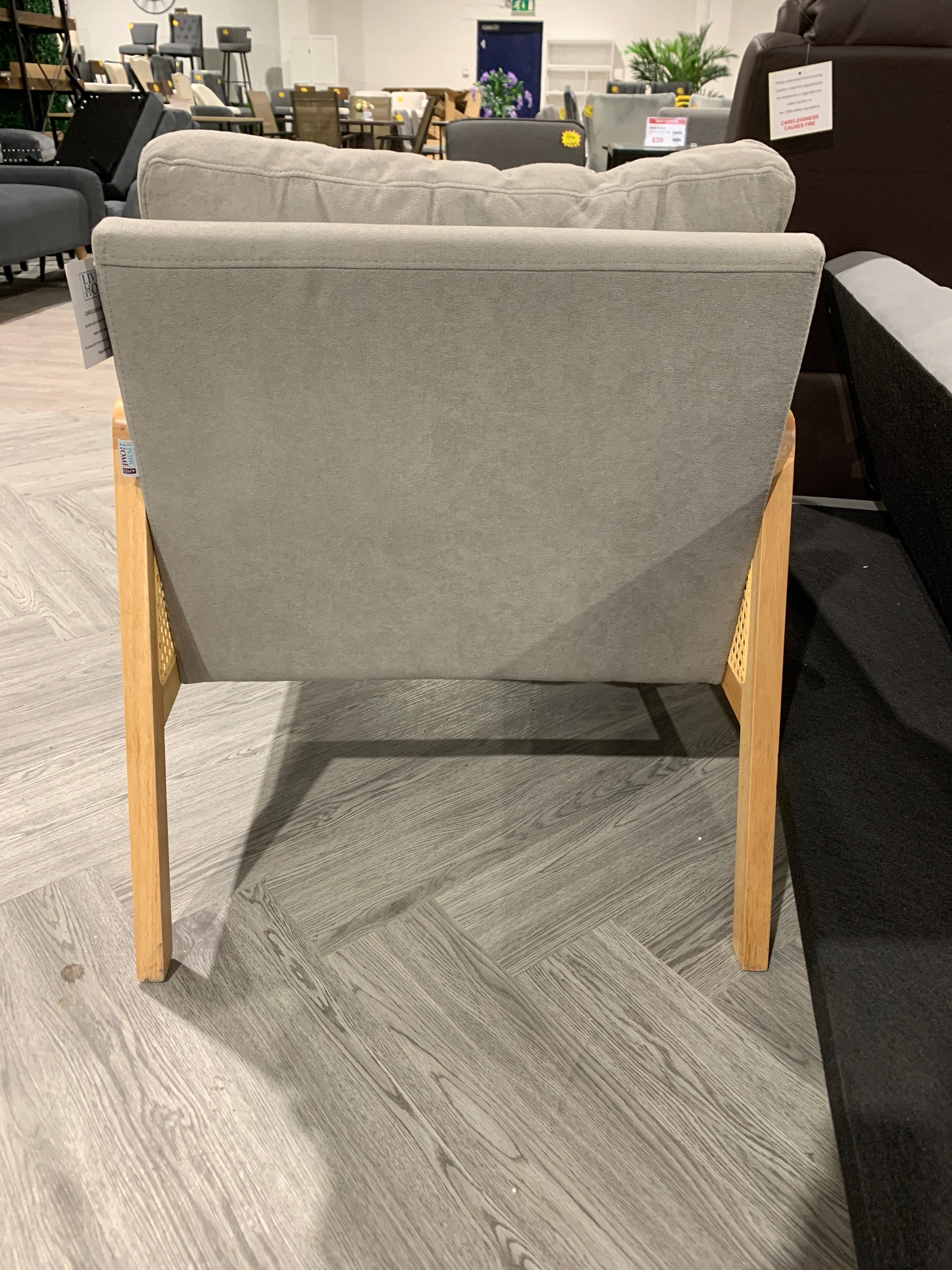 Grey Cushioned Wooden Armchair