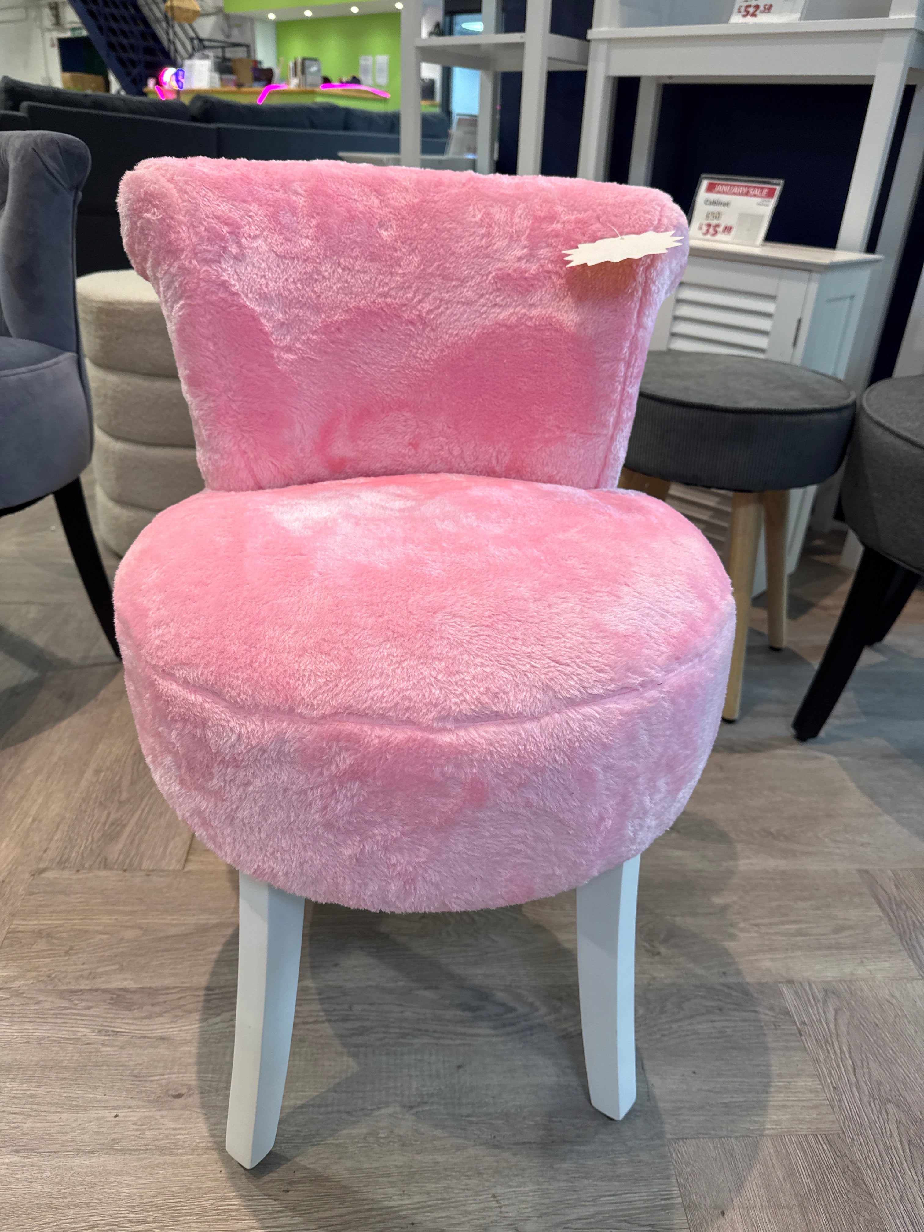 Modern Pink Plush Upholstered Dressing Table Chair with White Legs