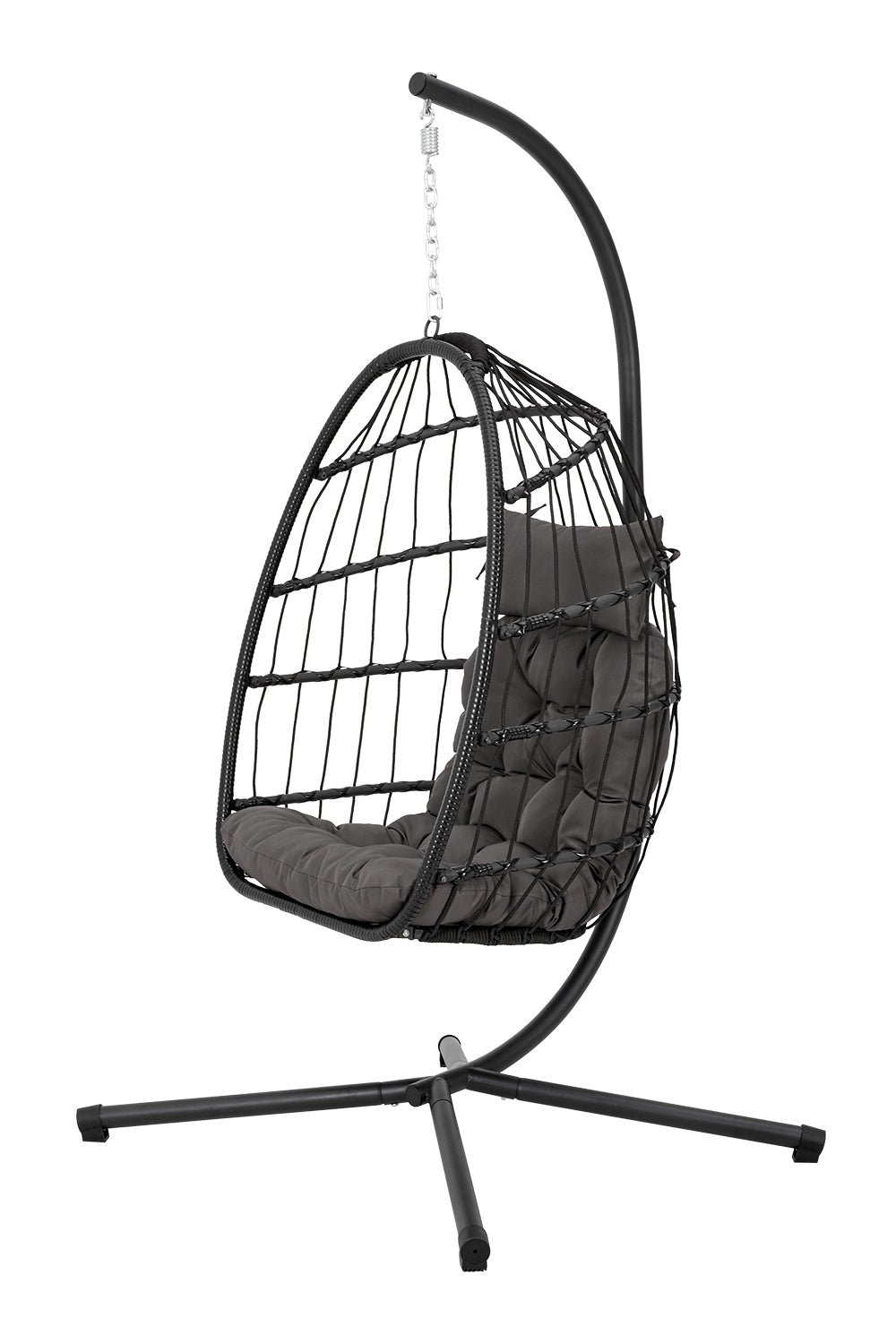 New Outdoor Garden Hanging 1 Seater Egg Chair with Dark Grey Cushion