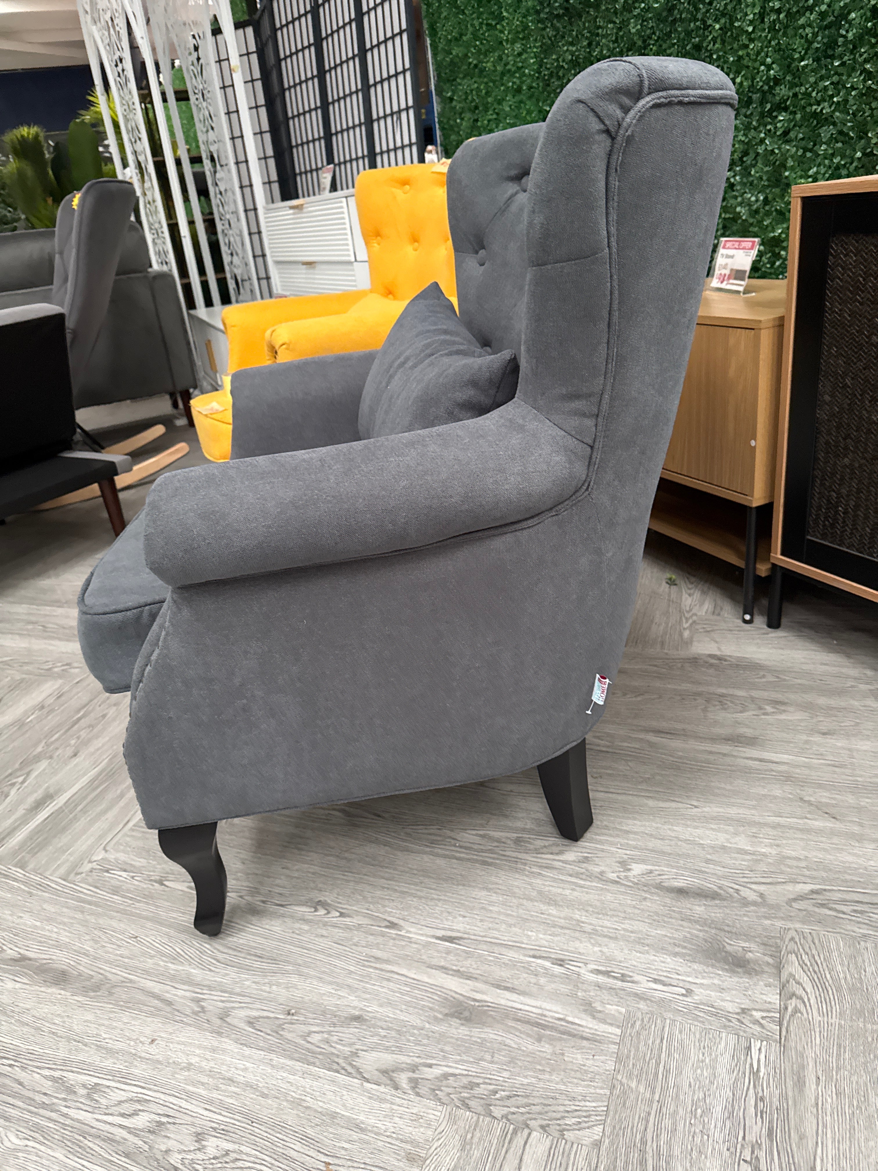 Grey Luxurious Modern Button Armchair with Toss Pillow