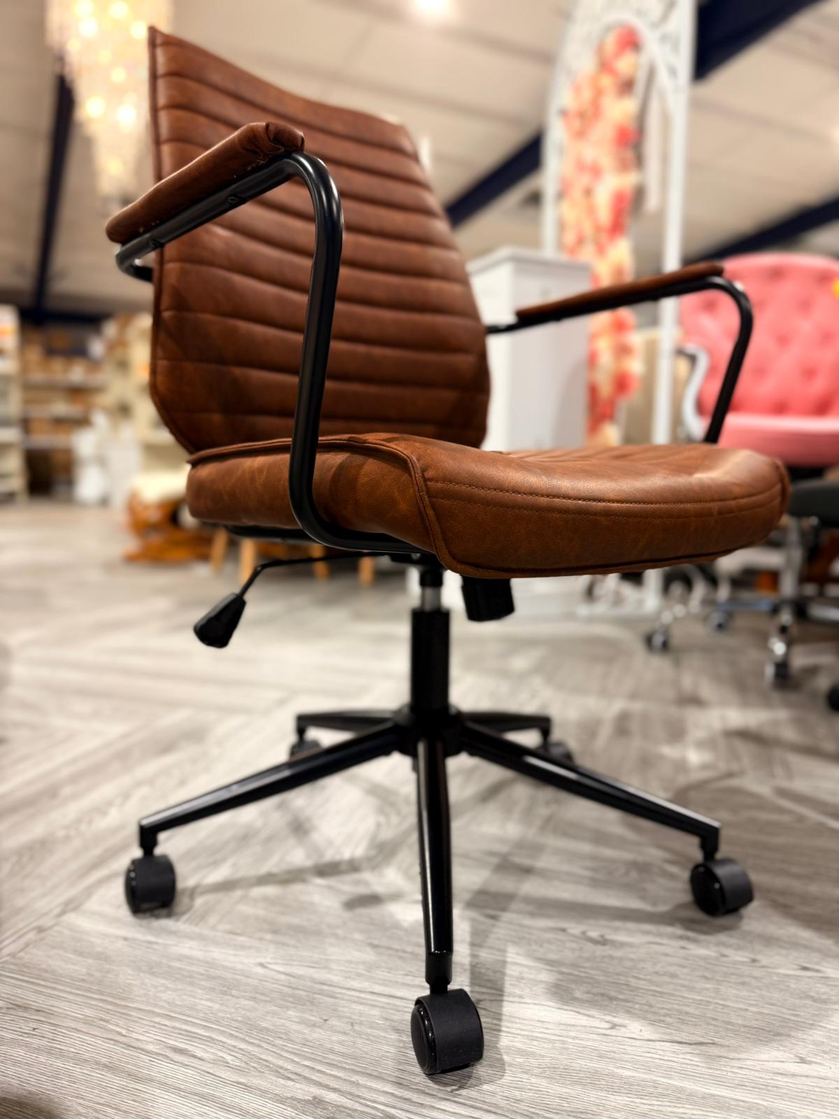 PU Leather Swivel and Height Adjustable Office Chair with High Back Brown