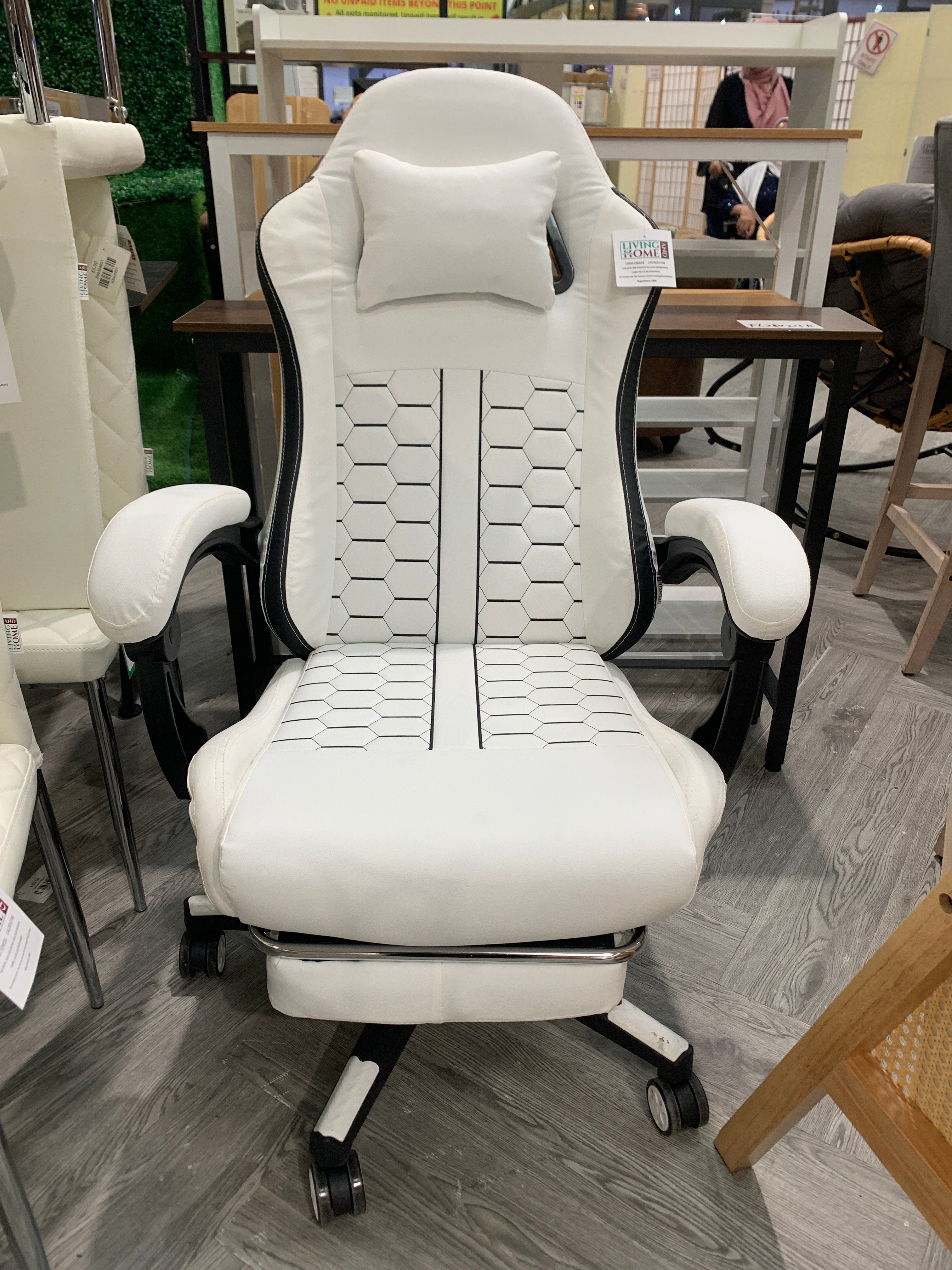 High Back Ergonomic Gaming Chair with Massage Lumbar Support & Footrest White