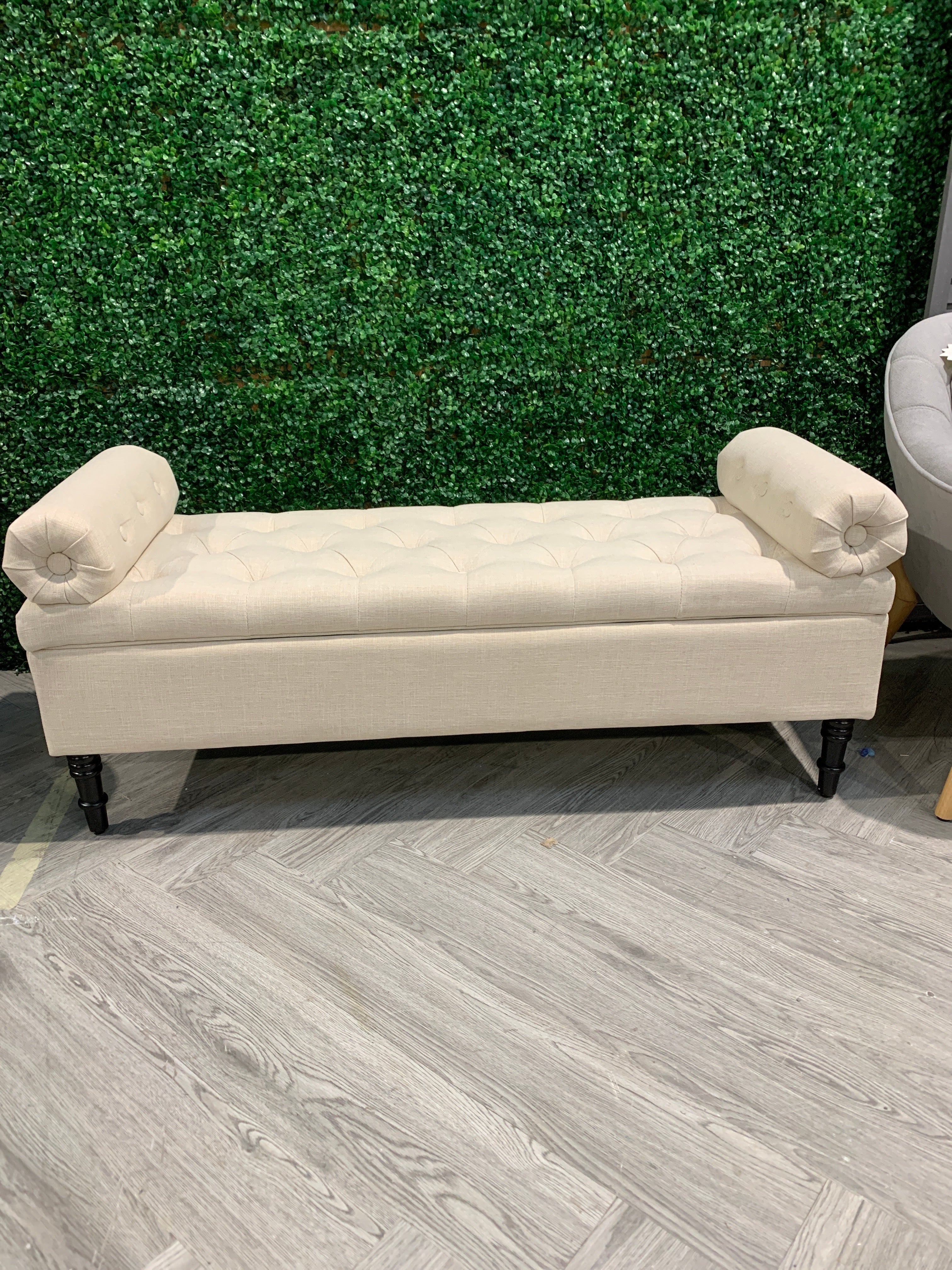 Beige Flip Top Storage Bench with Side Arms