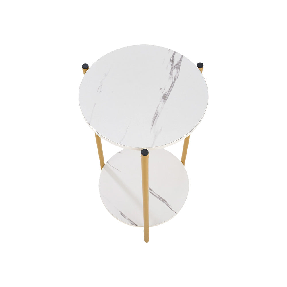 New 2 Tier Round Side Table with Marble Effect Top