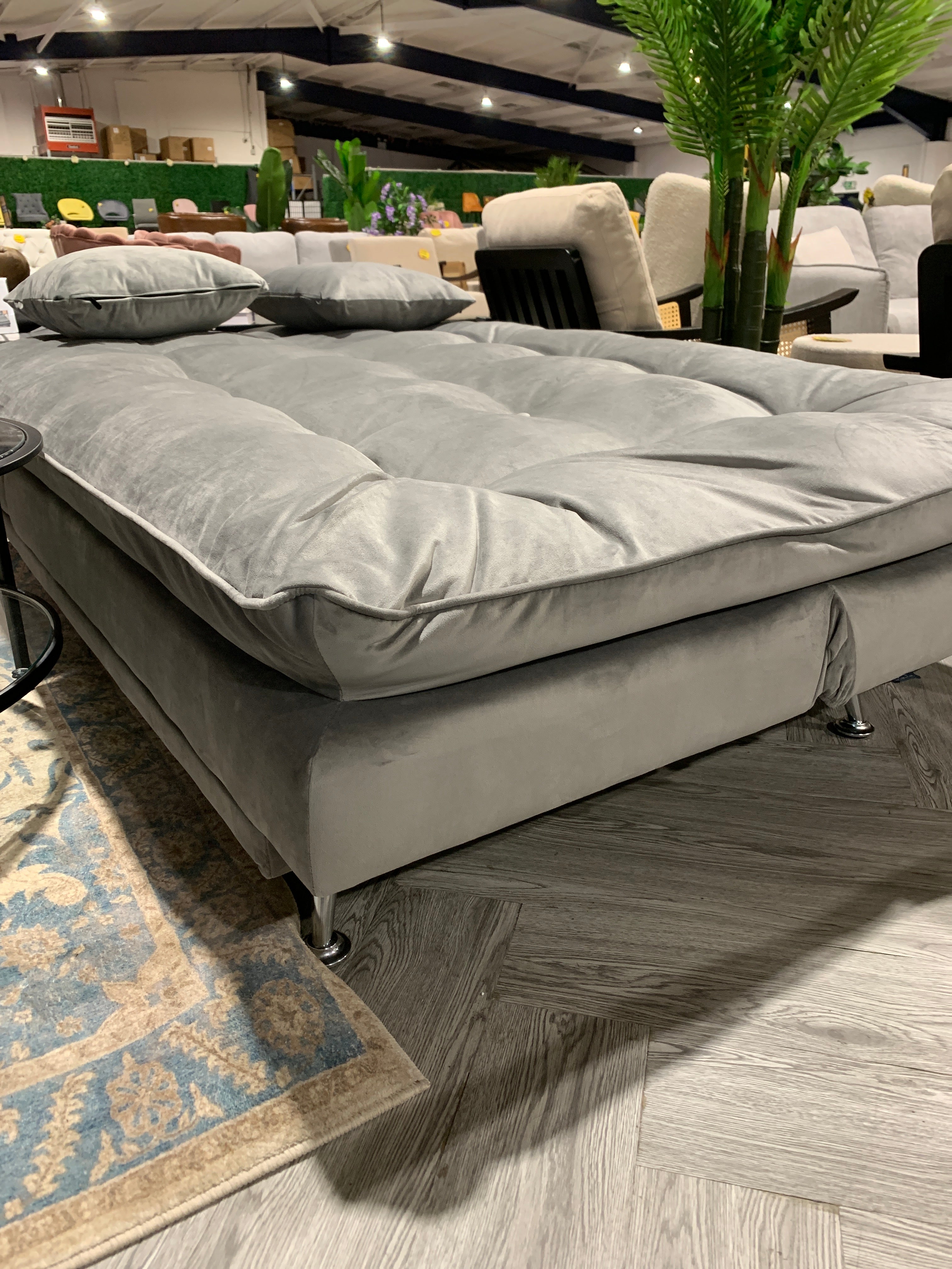 Grey Fabric Upholstered Tufted Sofa Bed