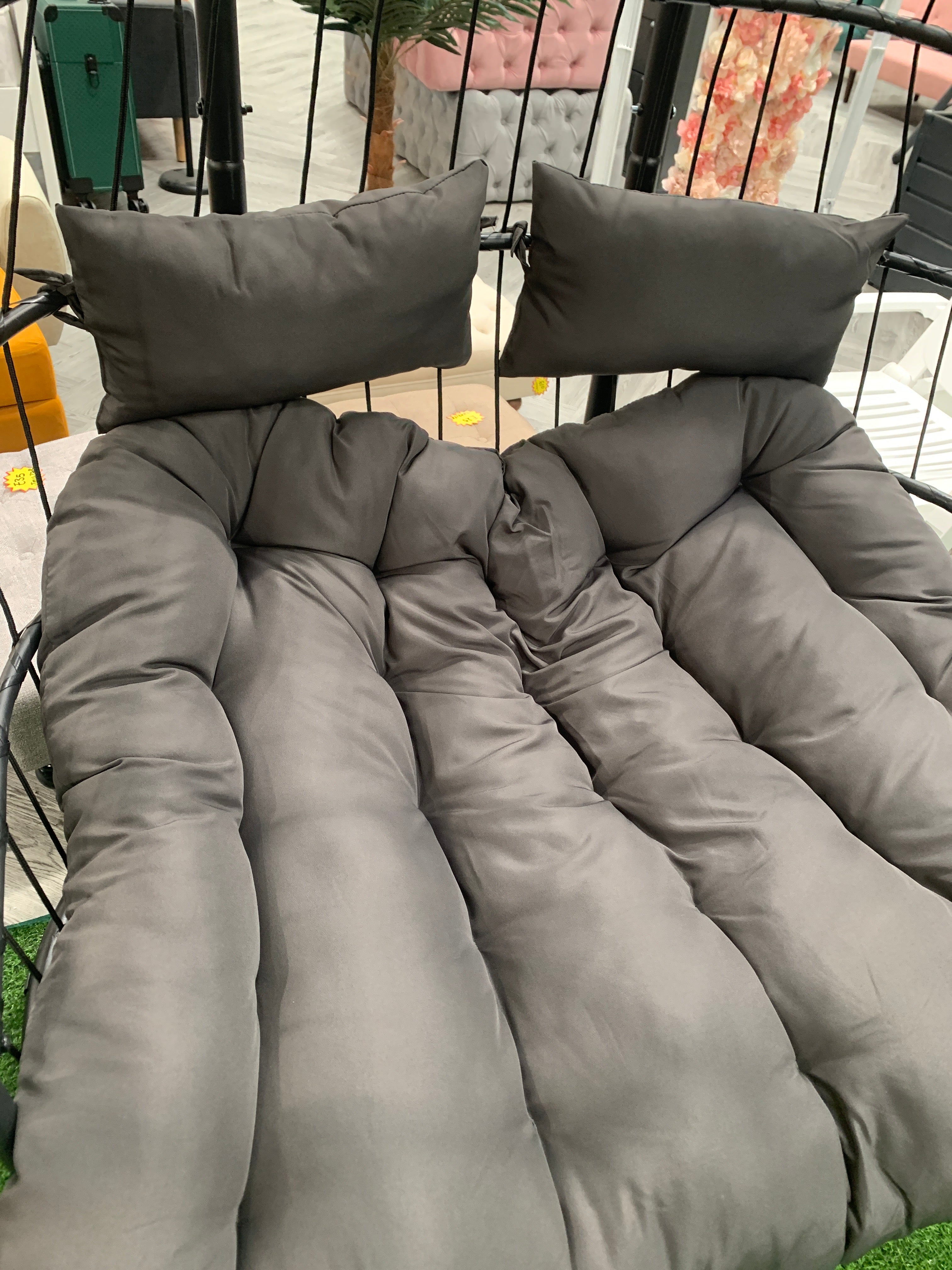 Outdoor Garden Hanging 2-Seater Swing Egg Chair with Cushion