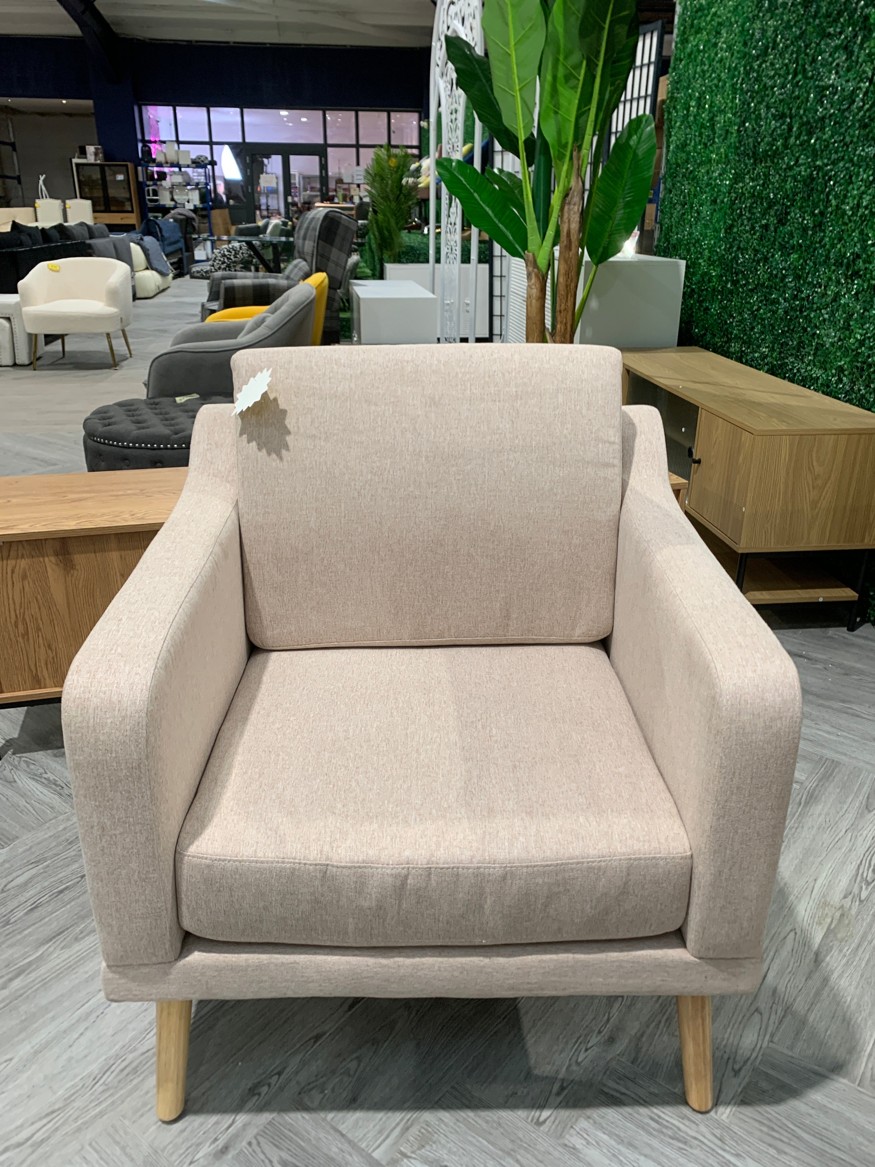 Linen Upholstered Padded Armchair Beige