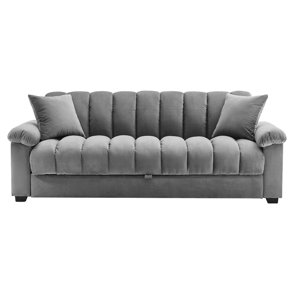 New Velvet Upholstered Channel Sleeper Sofa Bed Grey