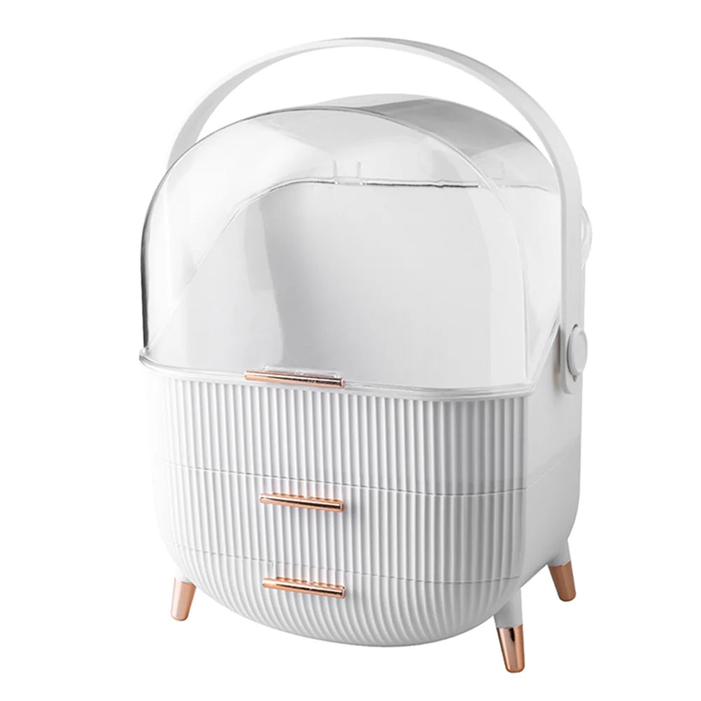 Dustproof Makeup Organiser with Drawers and Handle White