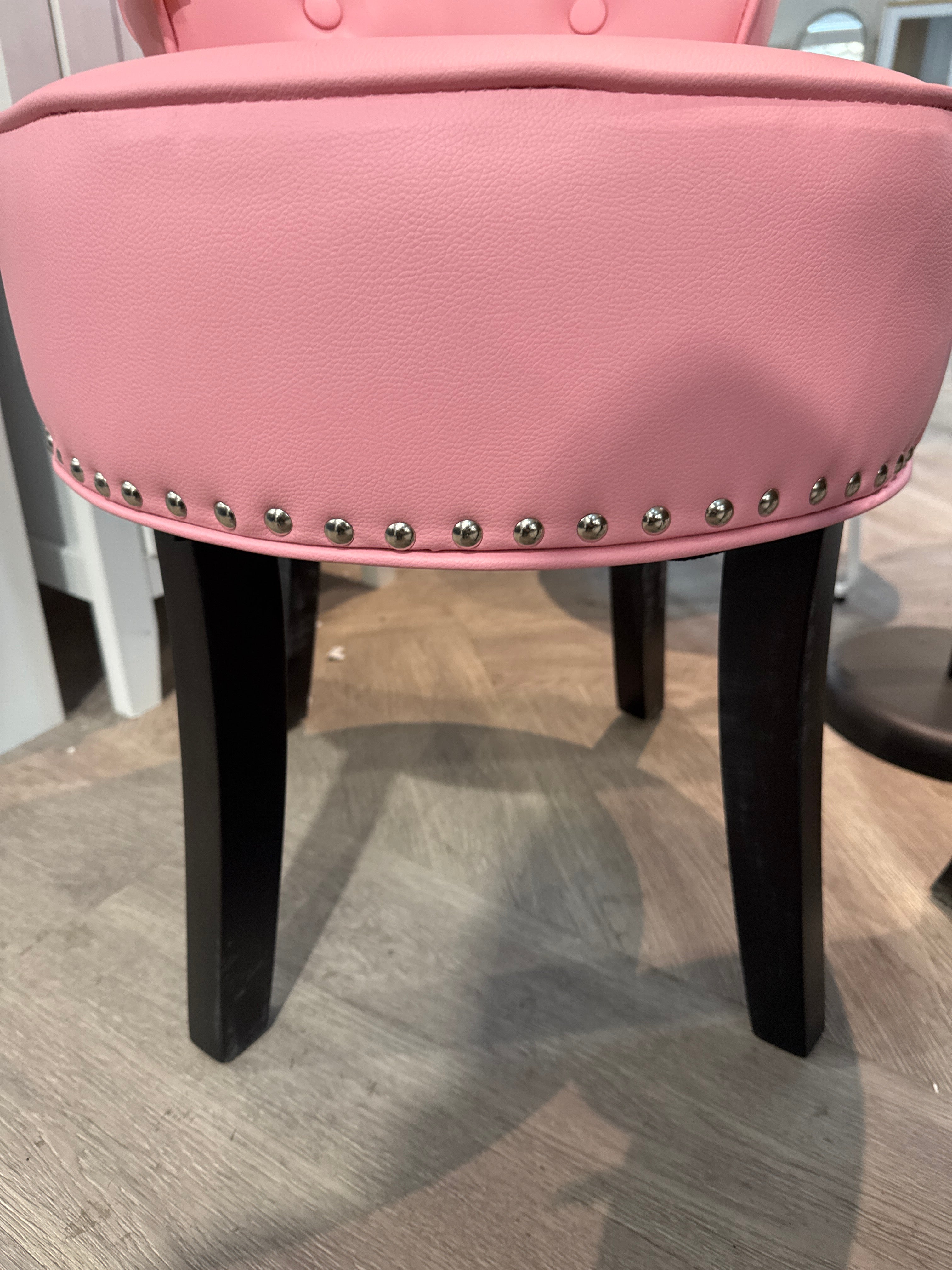 Pink PU Leather Nailhead Dressing Table Stool