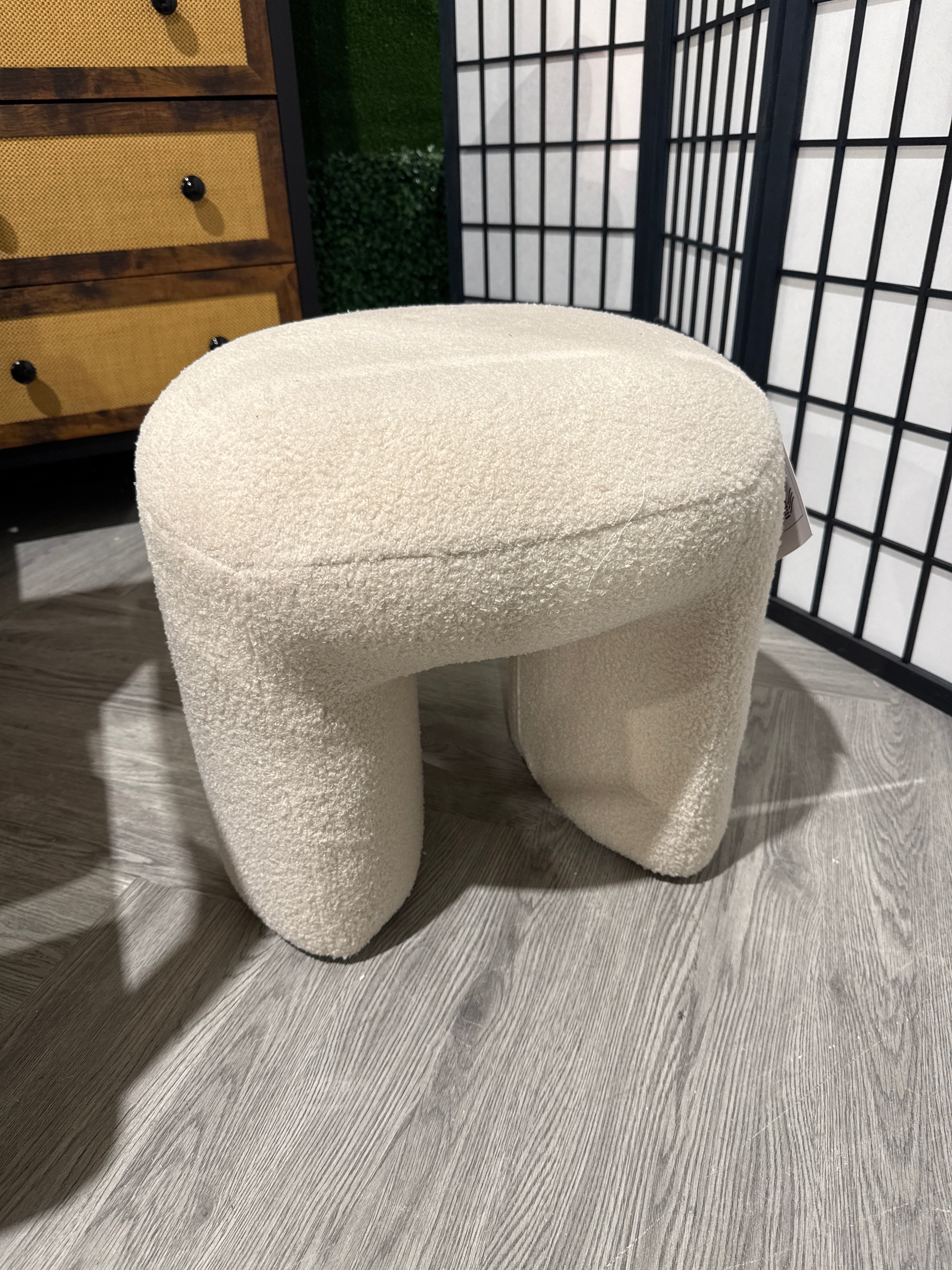 Modern Teddy Bear Fur Upholstered Footstool Beige