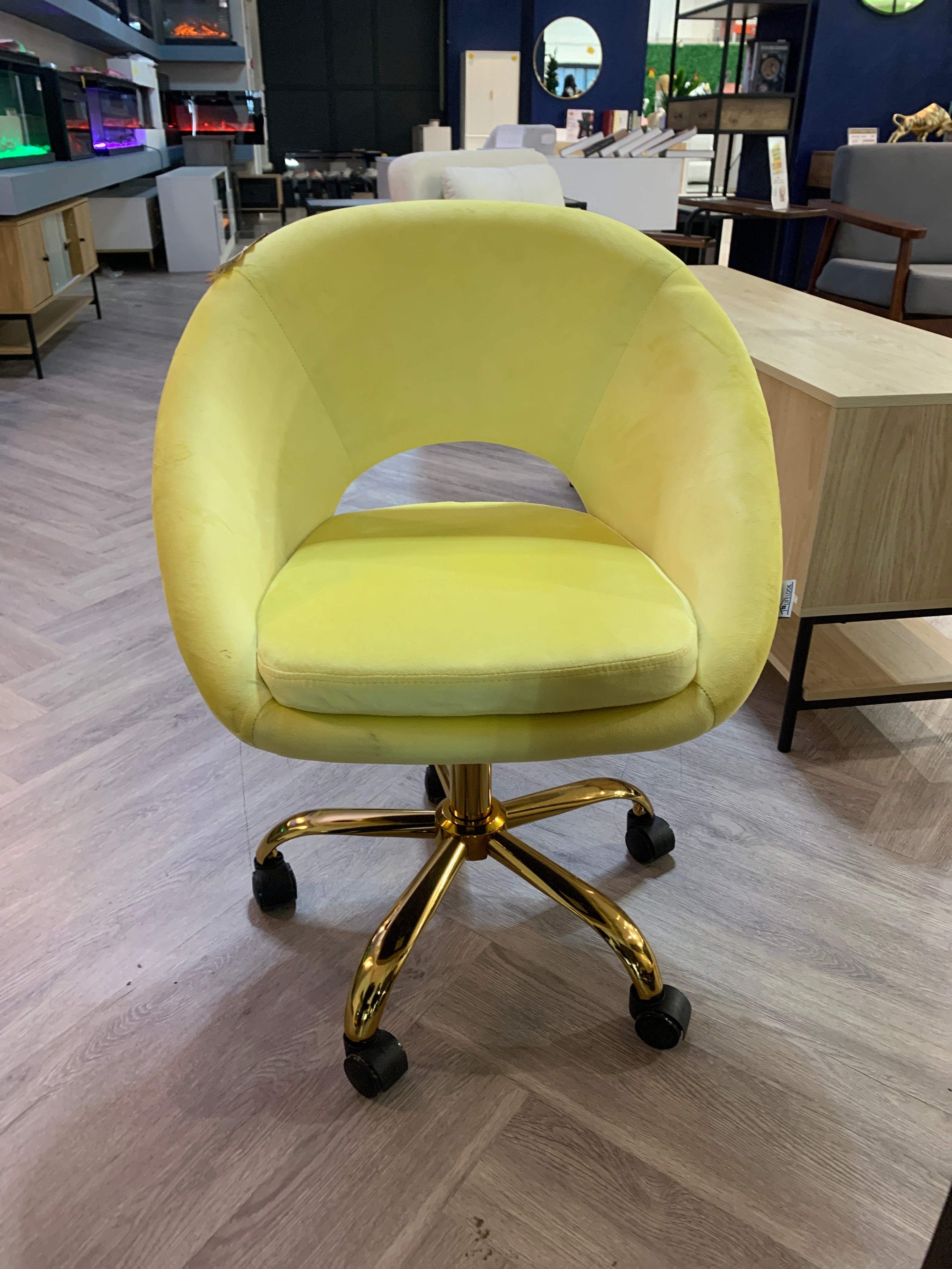 Yellow Velvet Swivel Office Chair Height Adjustable for Home Office