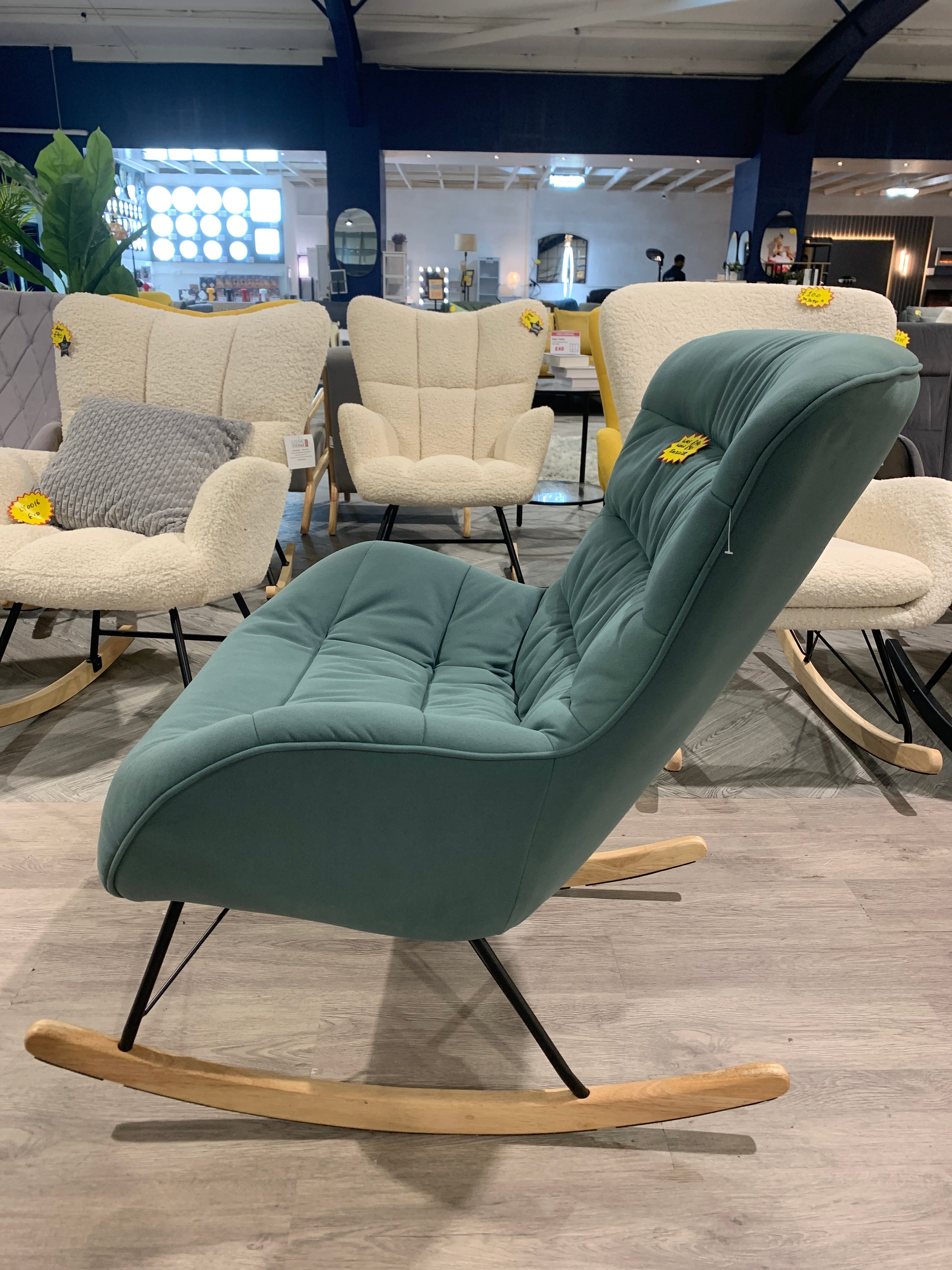Light Cyan Nordic Wooden Rocking Chair for Living Room