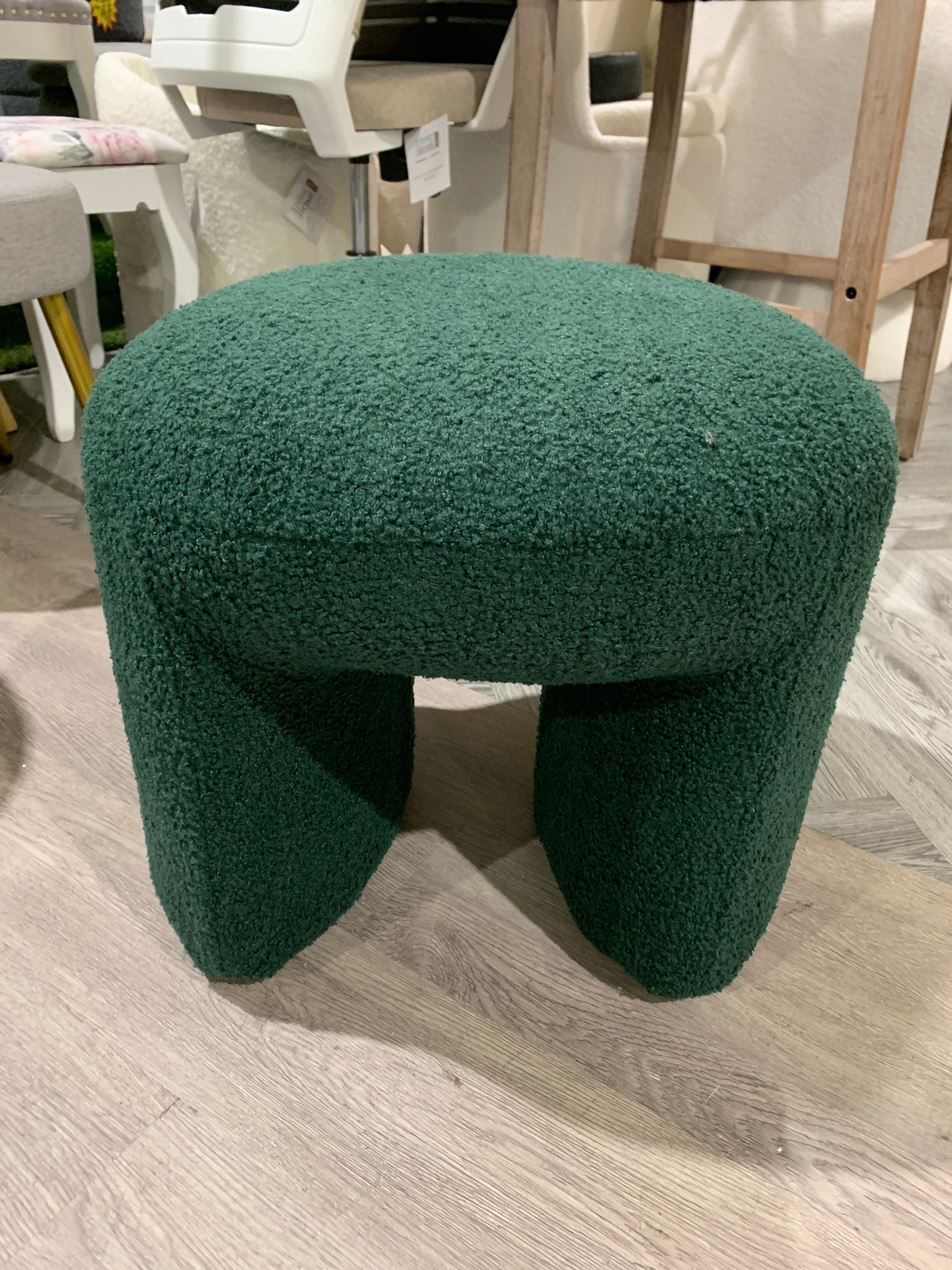 Modern Teddy Bear Fur Upholstered Footstool Green
