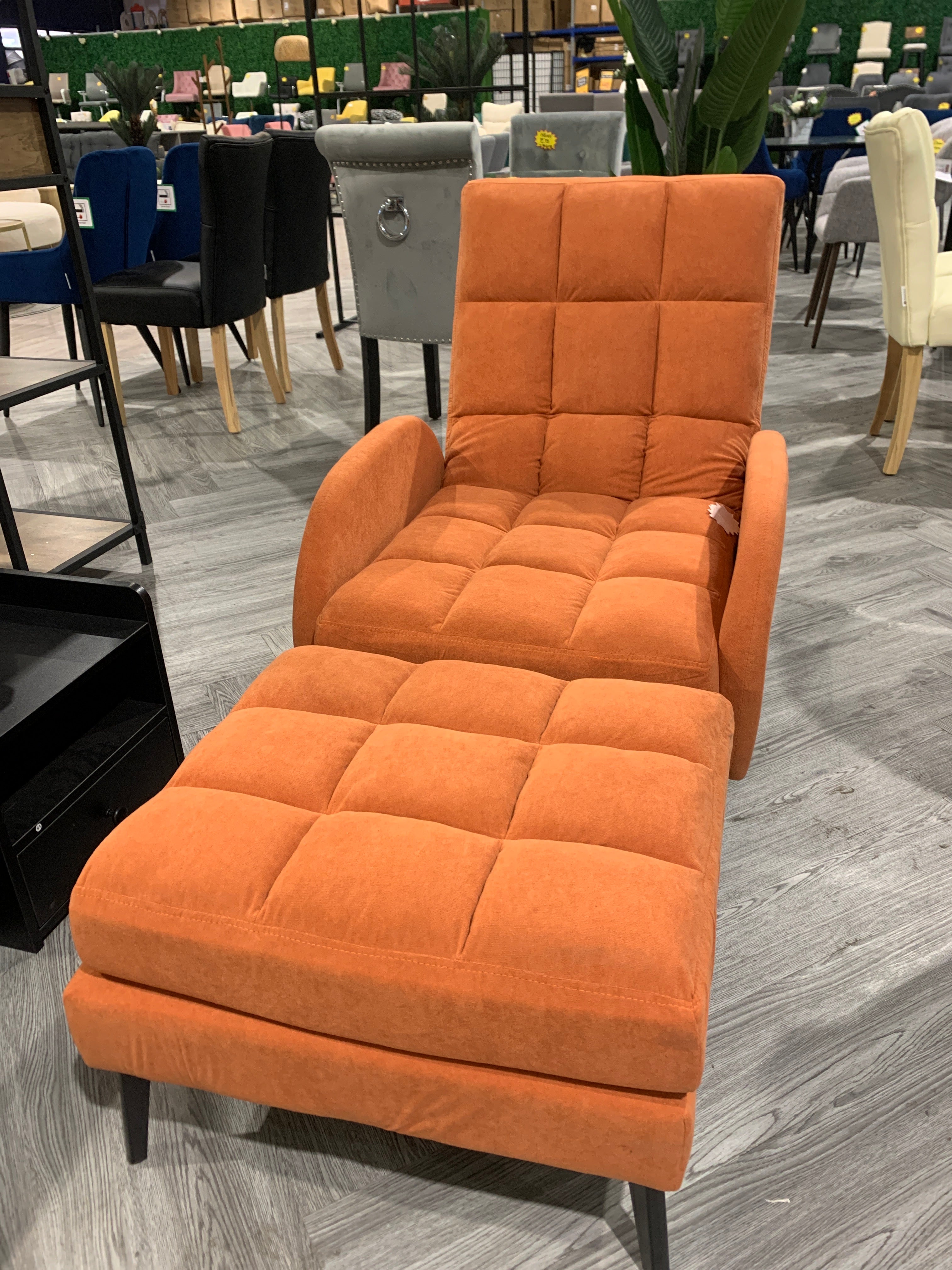 Leisure Recliner with Footstool Metal Legs Orange