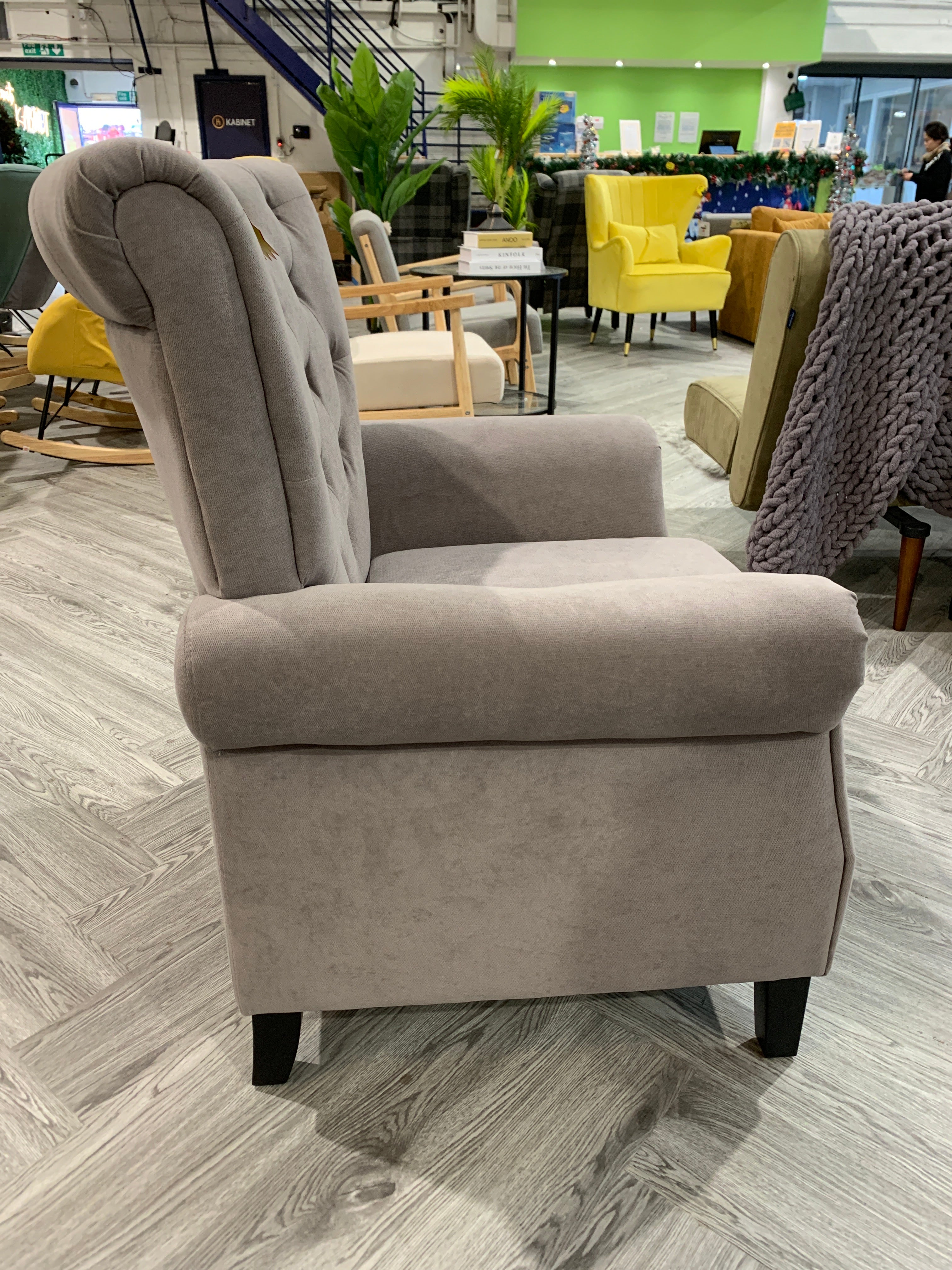 Tufted Upholstered Wingback Armchair Grey