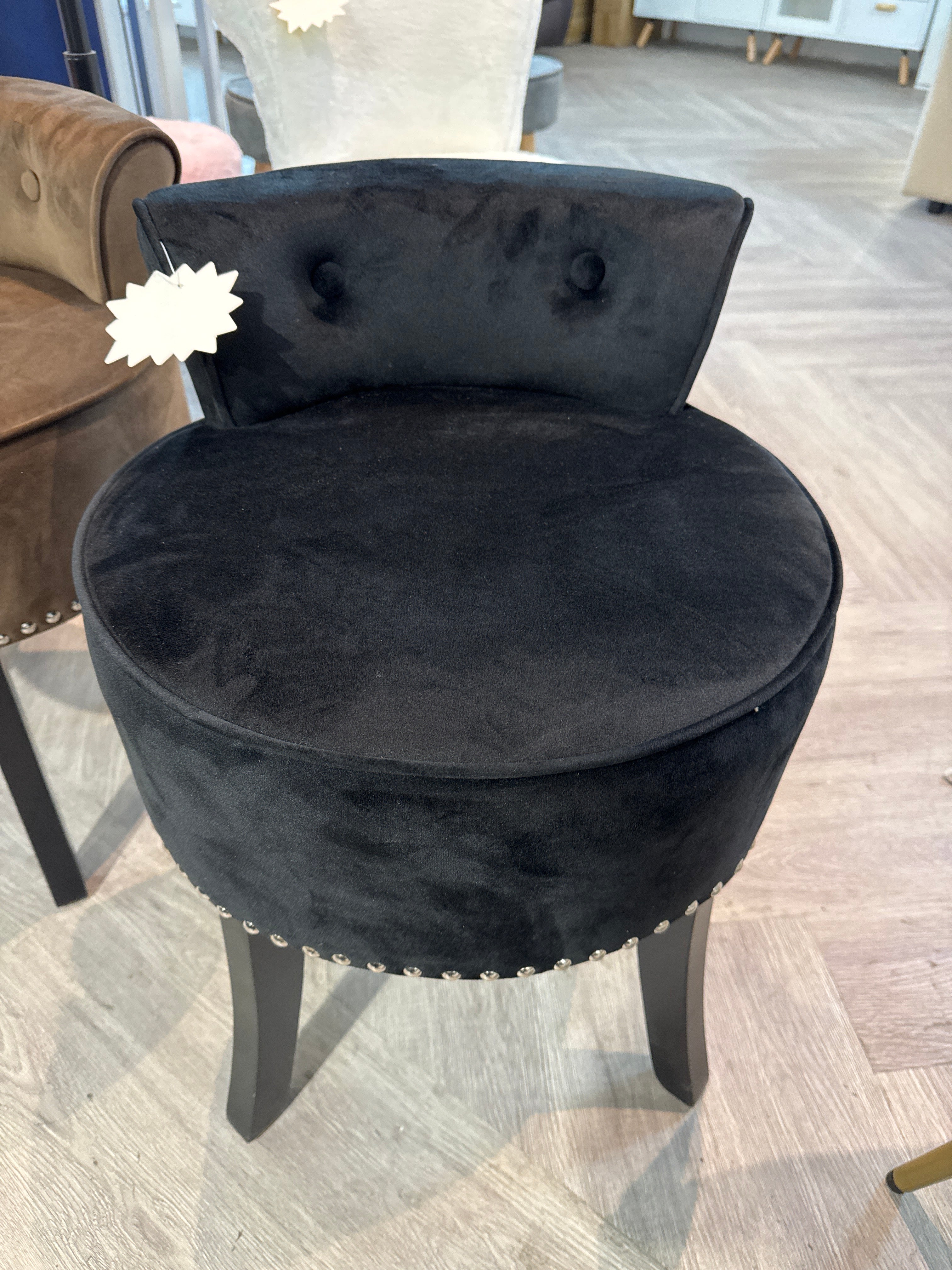 Black Velvet Nailhead Dressing Table Stool