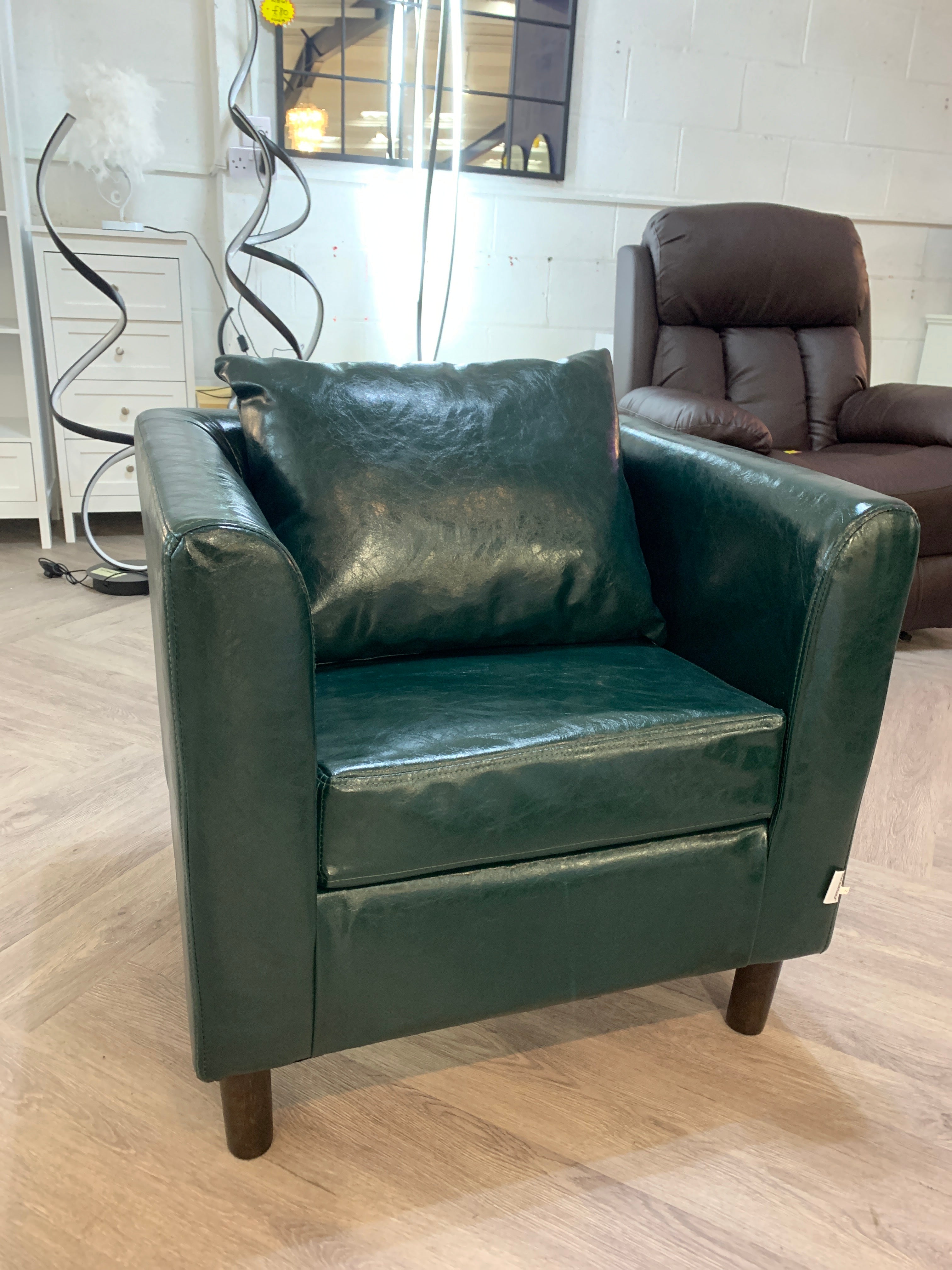 Oil Waxed PU Leather Dark Green Armchair