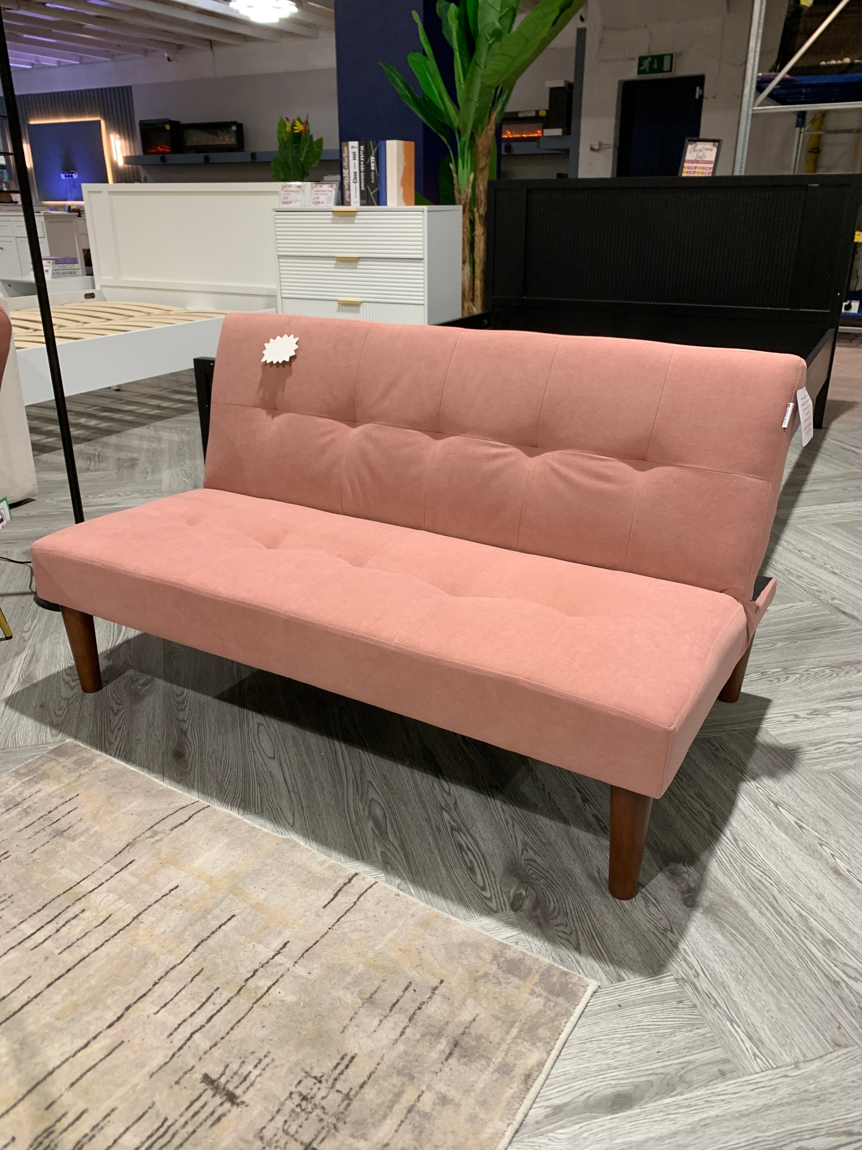 Pink Small Modern 2-Seater Padded Convertible Sofa Bed with Wooden Legs