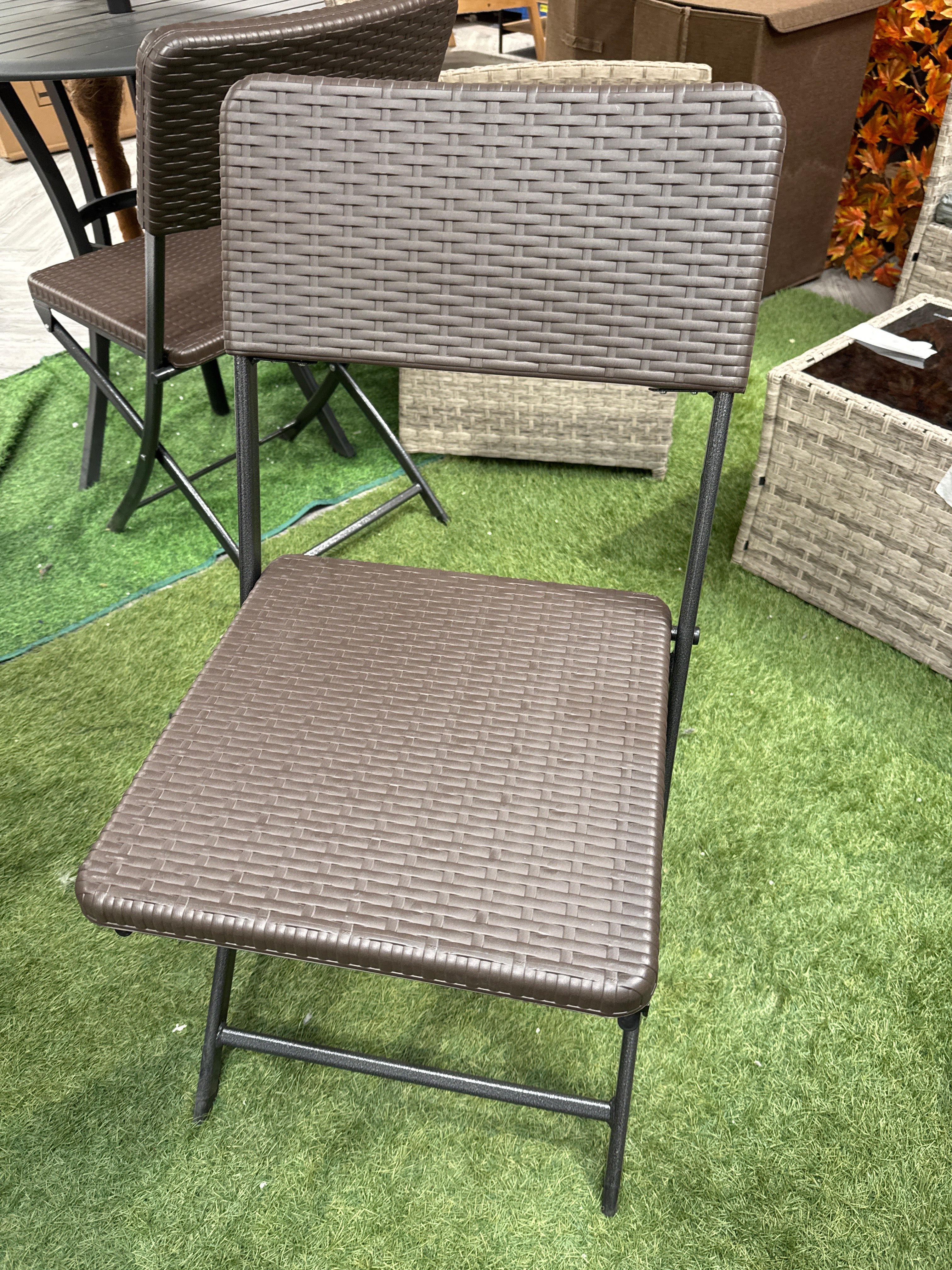 Outdoor Rattan Plastic Folding Chair Brown 1PC