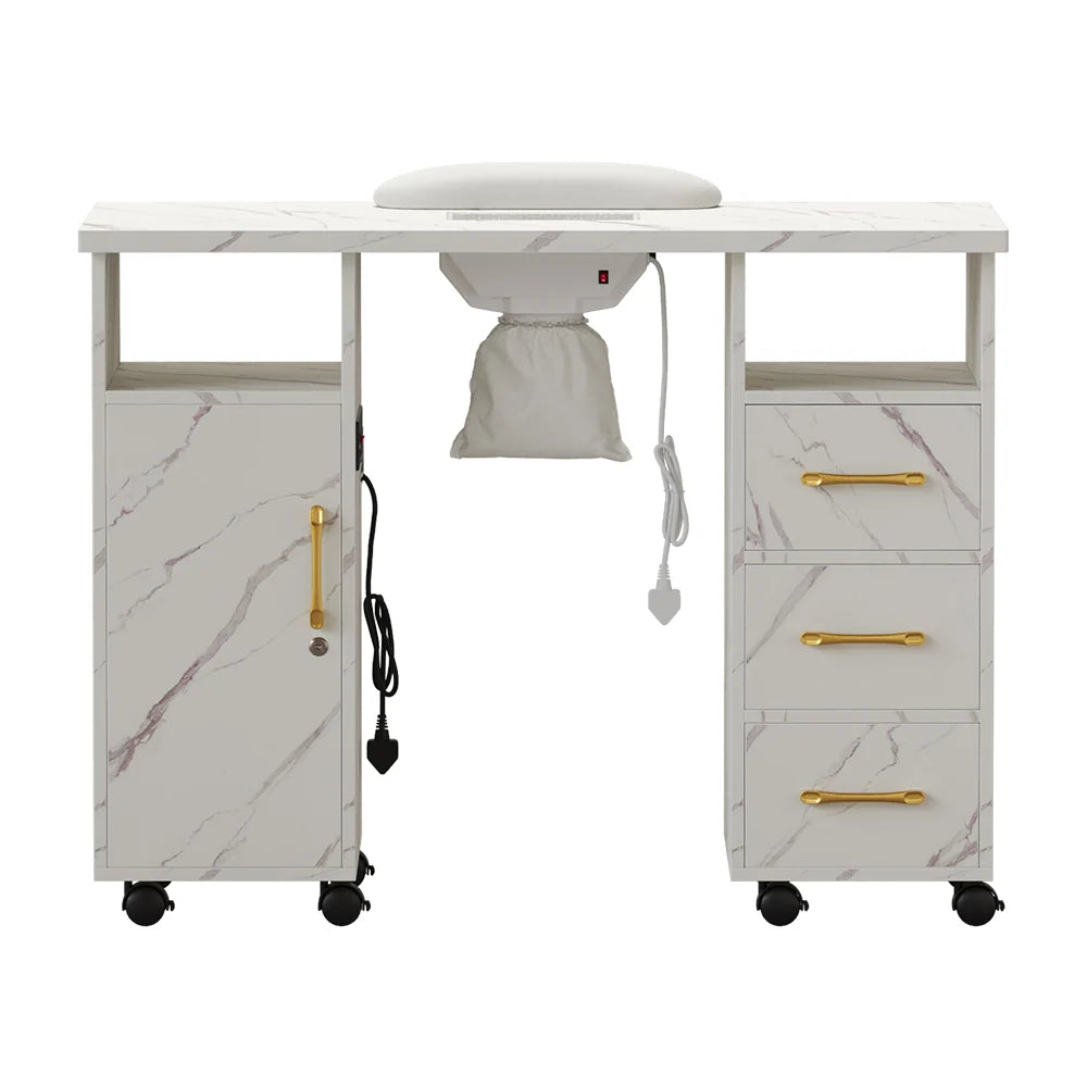 New Professional Mobile Manicure Table with Built In Dust Collector and Charging Station White