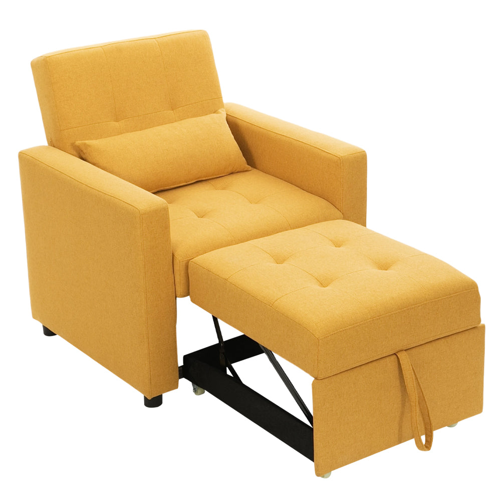 New Convertible Linen Upholstered Single Sofa Bed with Pillow Yellow