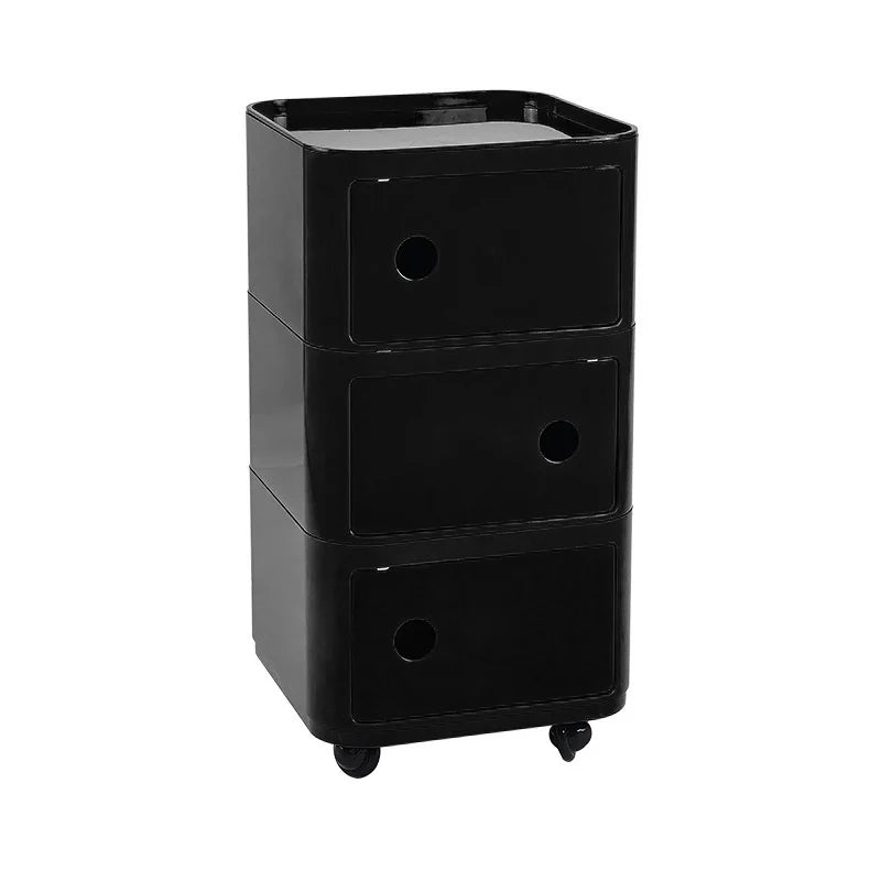 New Square 3 Tier Plastic Storage Drawer Unit with Wheels Black