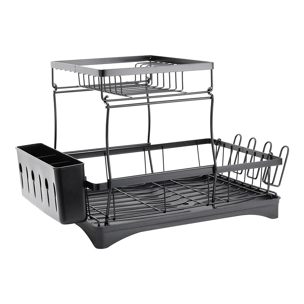 New Steel Dish Rack with Utensil and Glass Holder Black