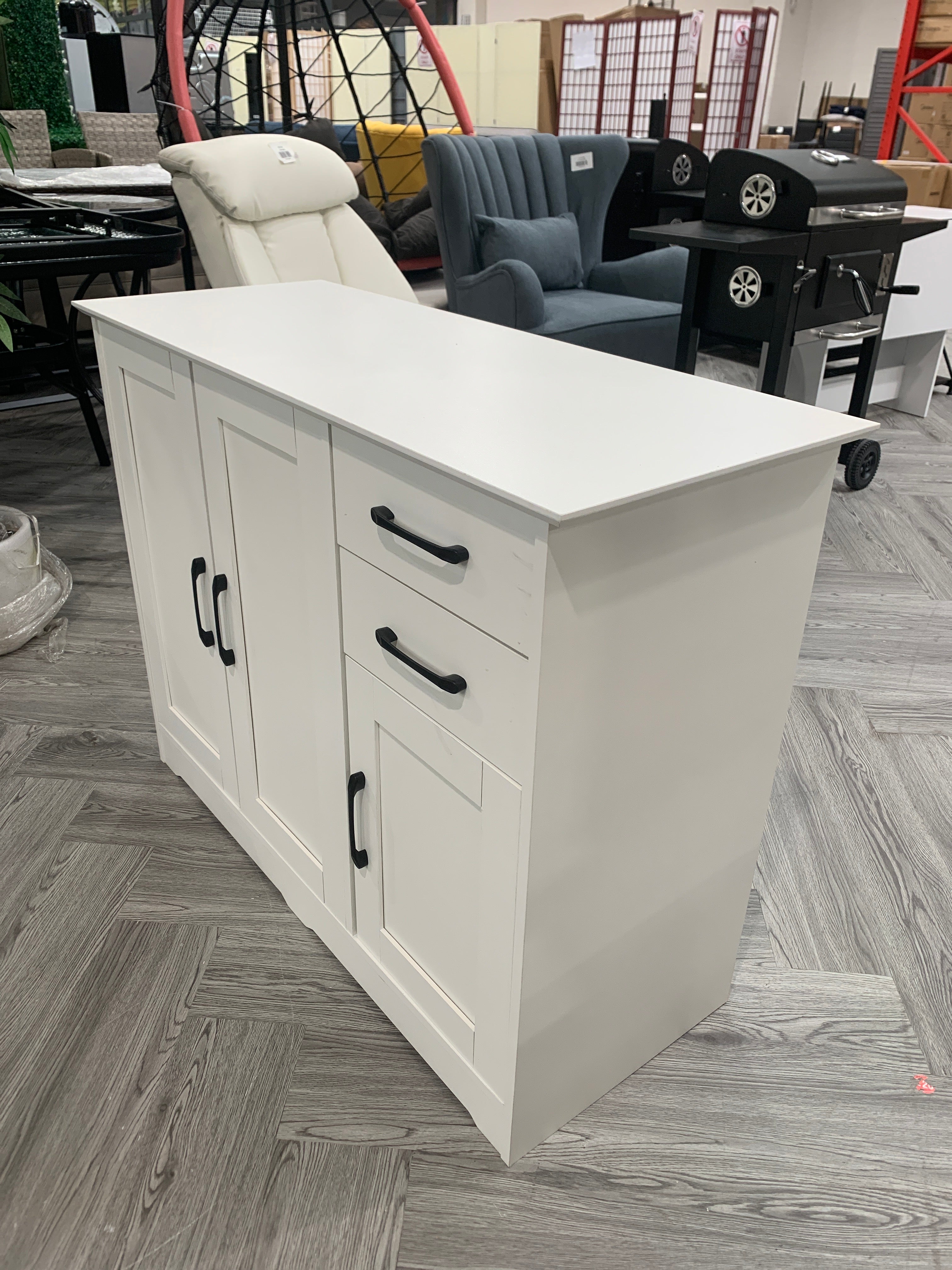 Wooden Sideboard Storage Cabinet with 2 Drawers White