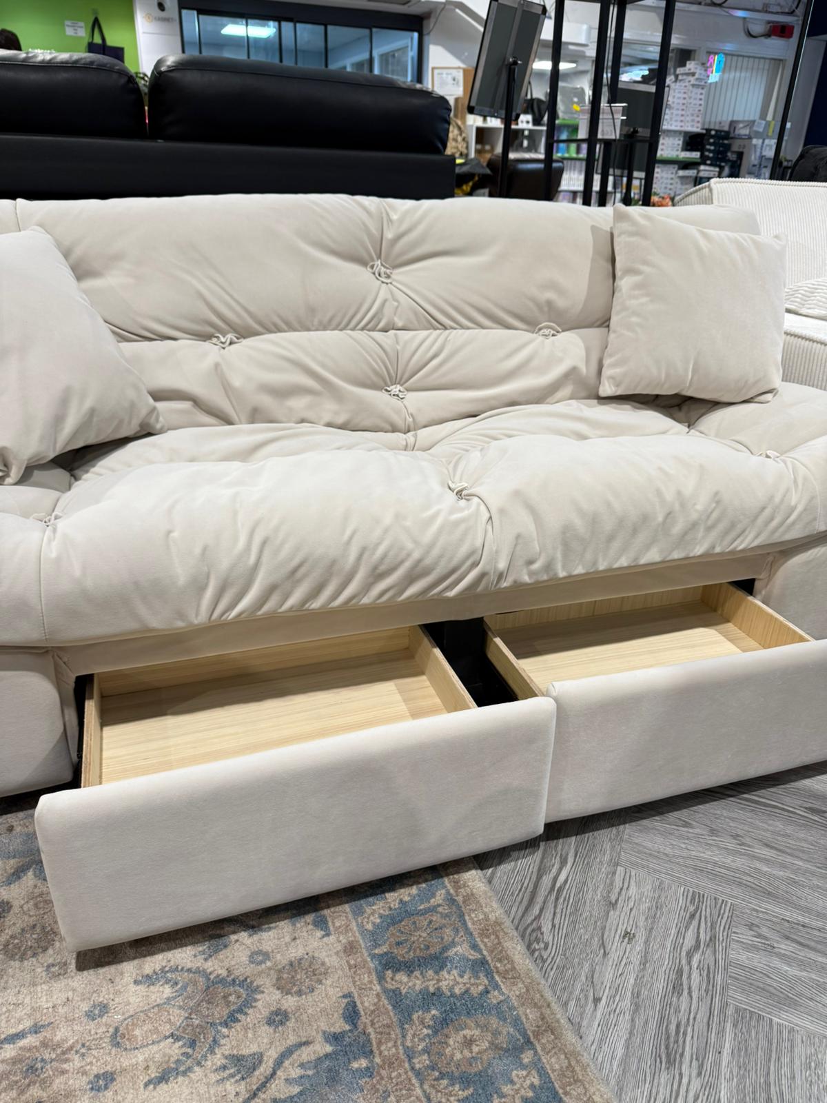 Beige 2 Seater Upholstered Sofa Bed with Cushions