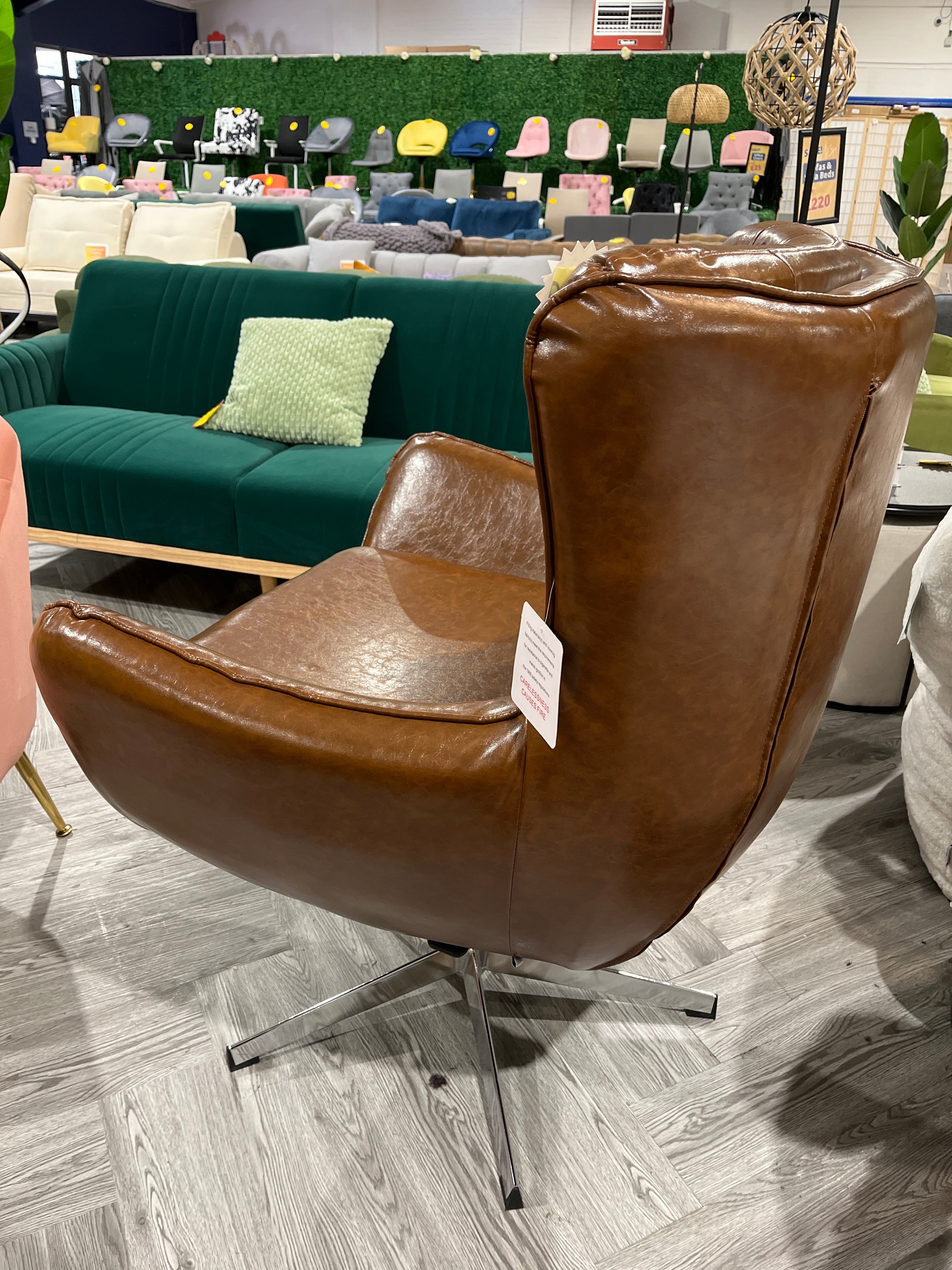 Swivel Leather Office Armchair Brown