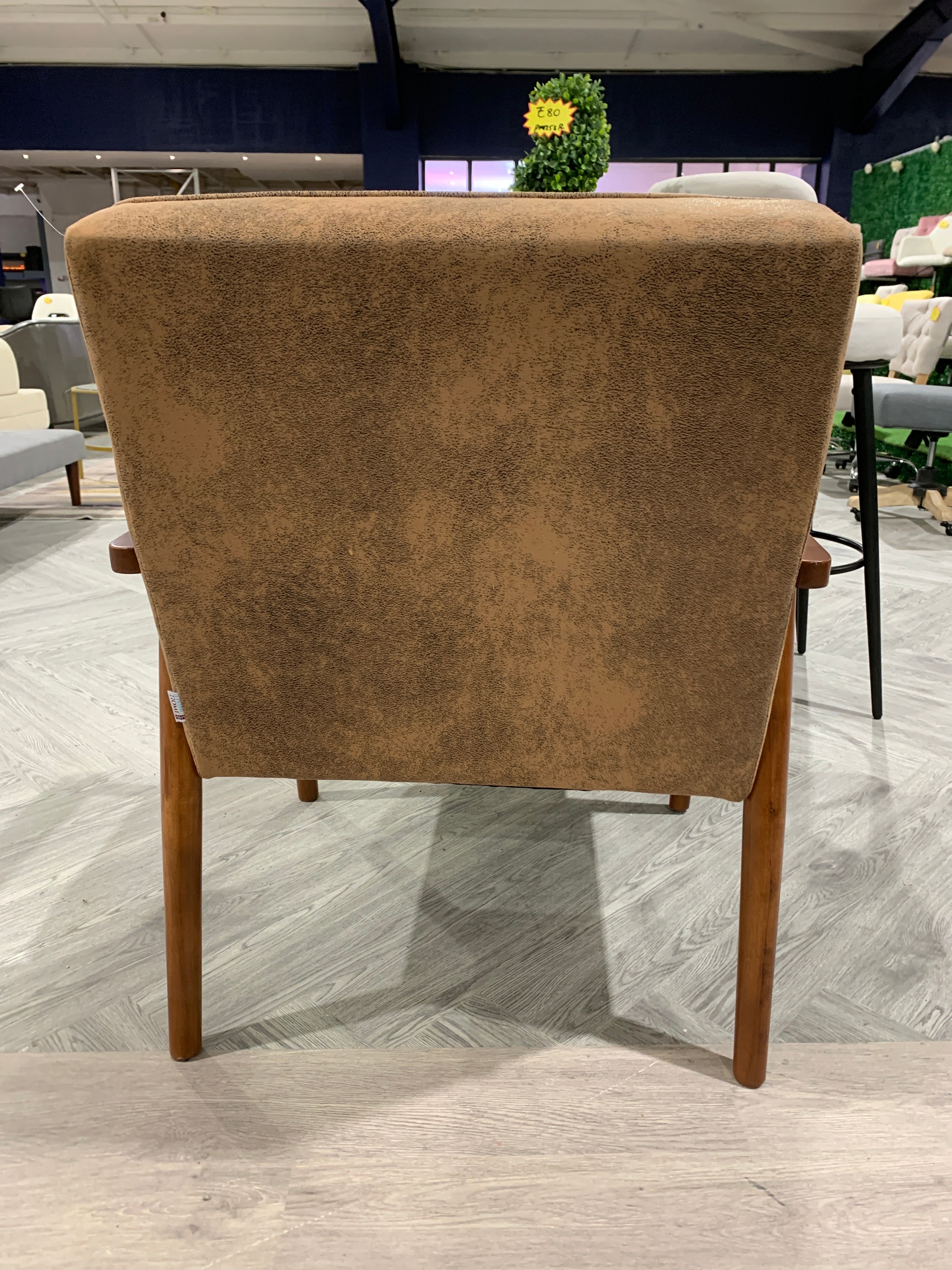 Vintage Brown PU Leather Upholstered Armchair with Wood Frame